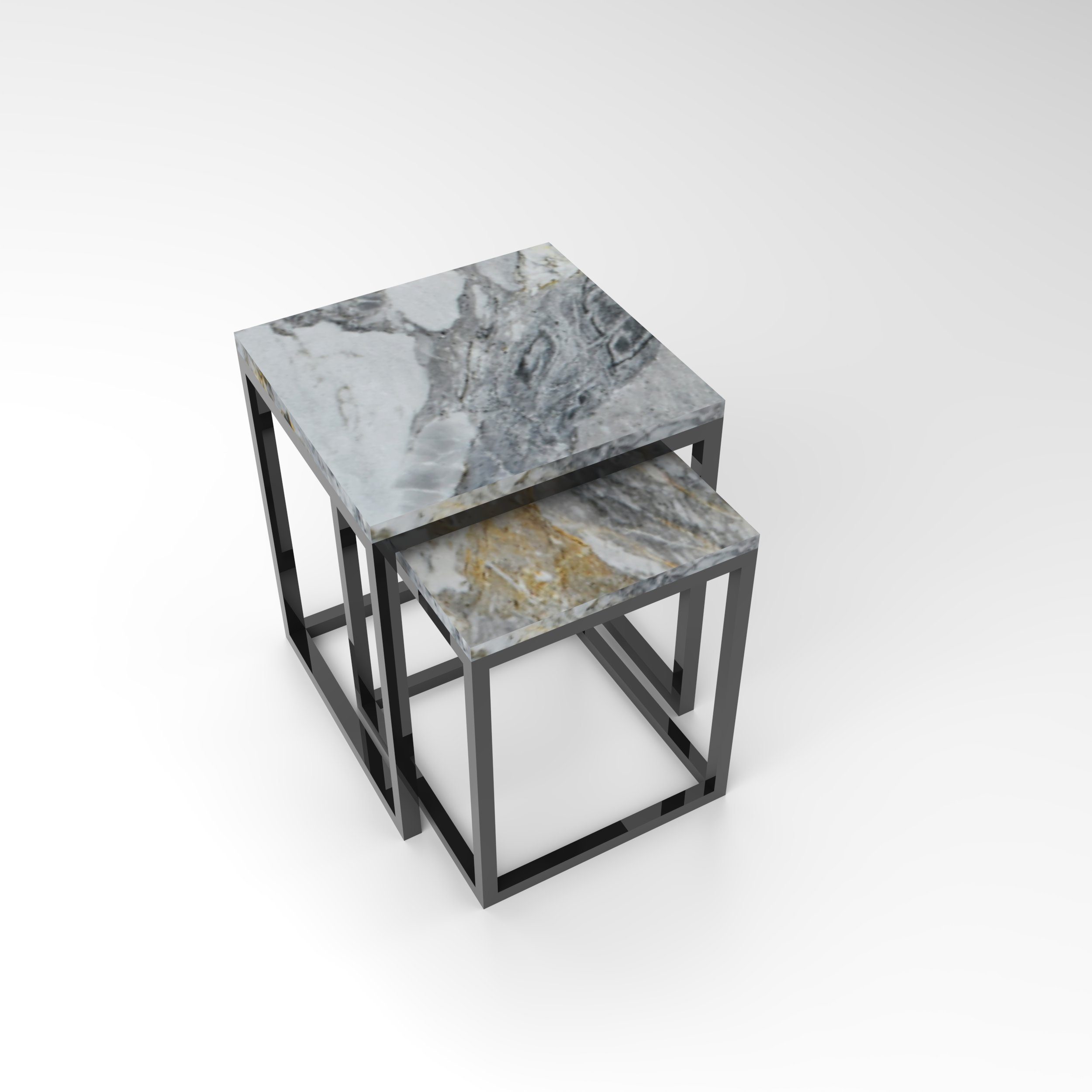 D'arte Stone Beistelltisch ALGERO 2er Set Beistelltische aus hochwertigem Marmor schwarz | Calacatta Green | Ablagetische