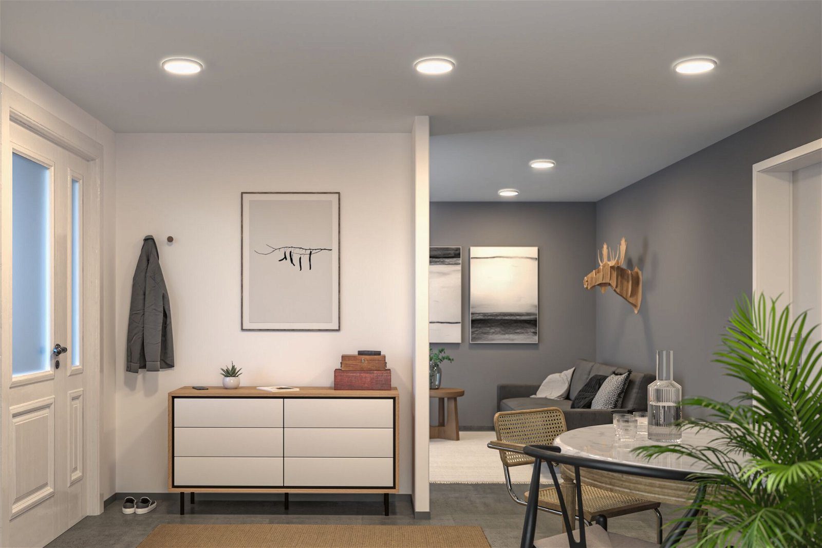 Paulmann LED Panel Atria Shine 3000K IP44 rund, LED fest integriert, Warmweiß, Backlight