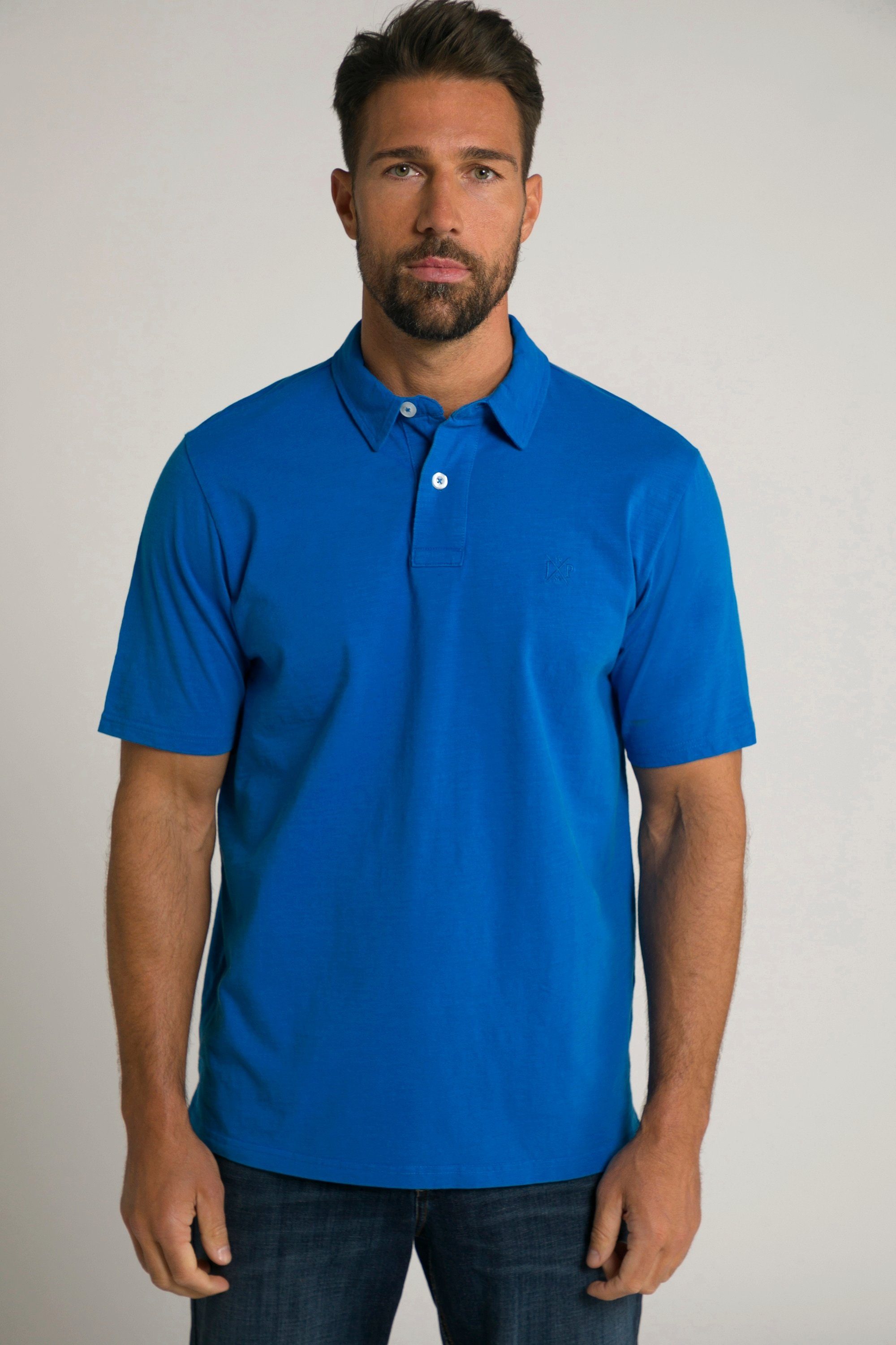 JP1880 Poloshirt Poloshirt Halbarm garment dyed Flammjersey clematisblau