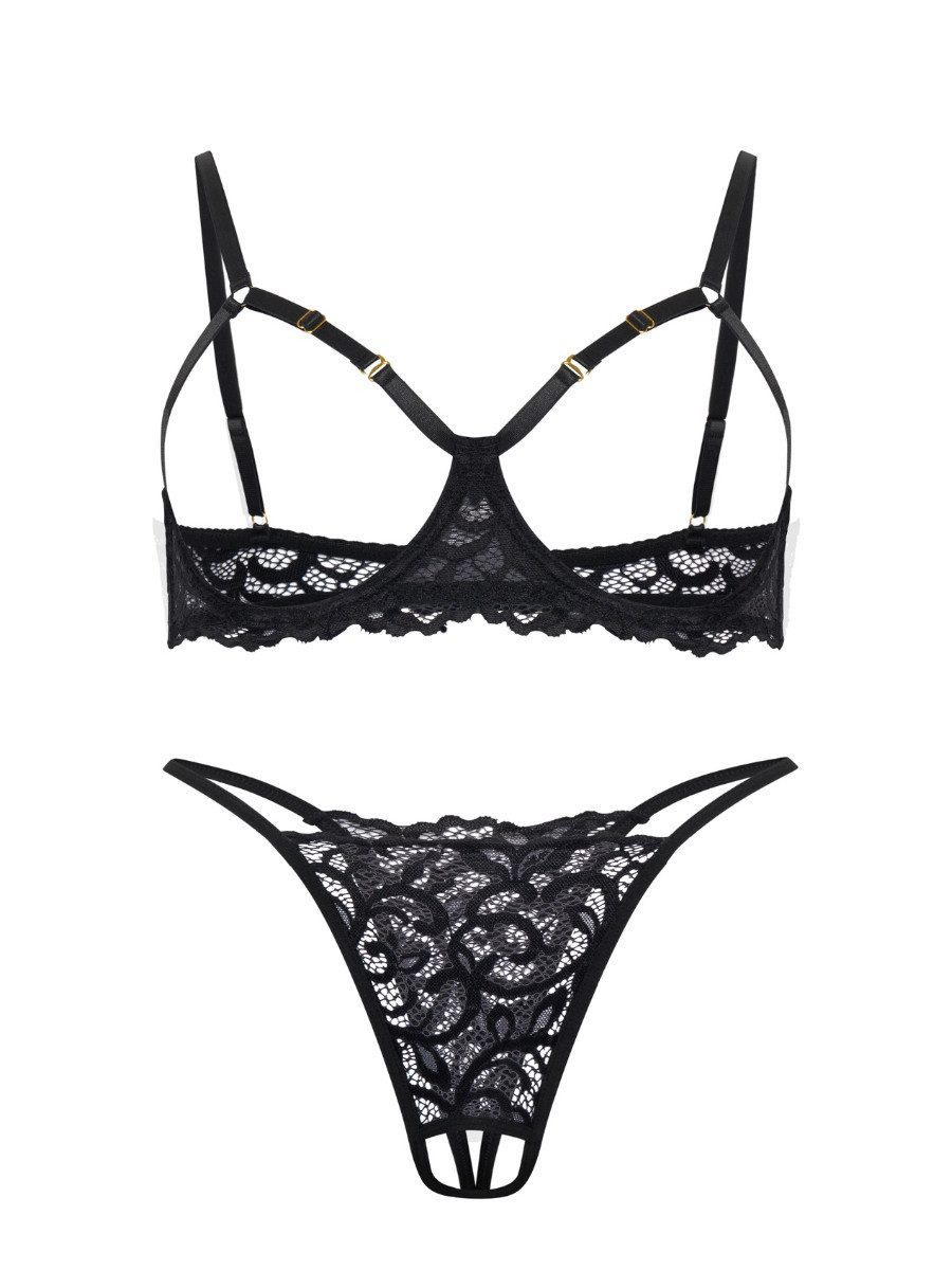 Elegant Love Set: Ouvert-BH Reizwäsche mit Cut-Outs – Sexy Spitzen-BH & passender String (Set, 2-tlg., mit Tanga) Dessous-Set mit offenem Schritt & Brust – Sinnliche Damenunterwäsche