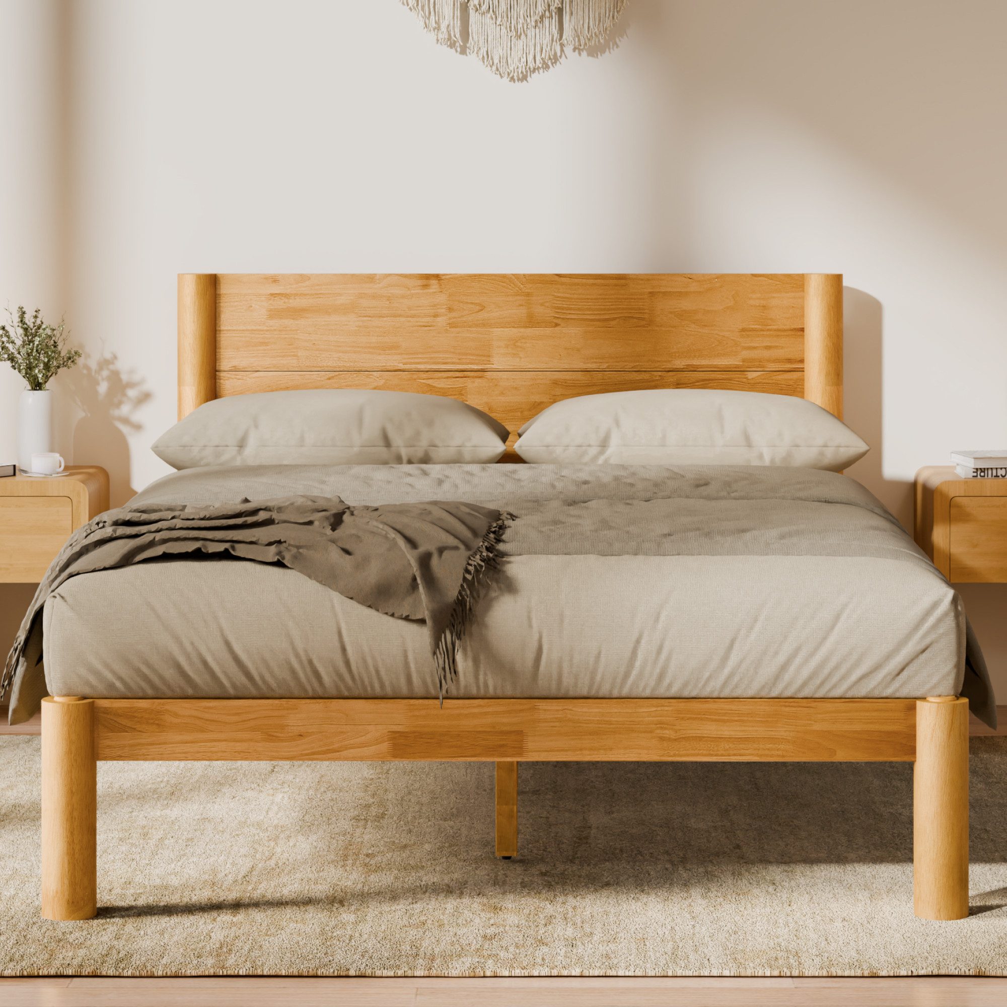 FLEXISPOT Bettgestell 90/140/160/180x200 cm aus Gummibaumholz, Futonbett aus Massivholz (Massivholz-Plattformbett aus 100 % Gummibaumholz, bis 700KG, 10 Jahre Garantie, inkl. Lattenrost), Werkzeuglos & Zapfenverbindung, japanisches bett, JAPANDI, Hako G2