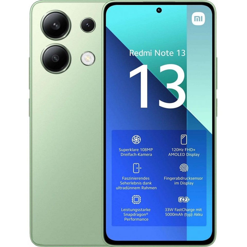 Xiaomi Redmi Note 13 4G 128 GB / 6 GB - Smartphone - mint green Smartphone ( 6,67 Zoll, 128 GB Speicherplatz)