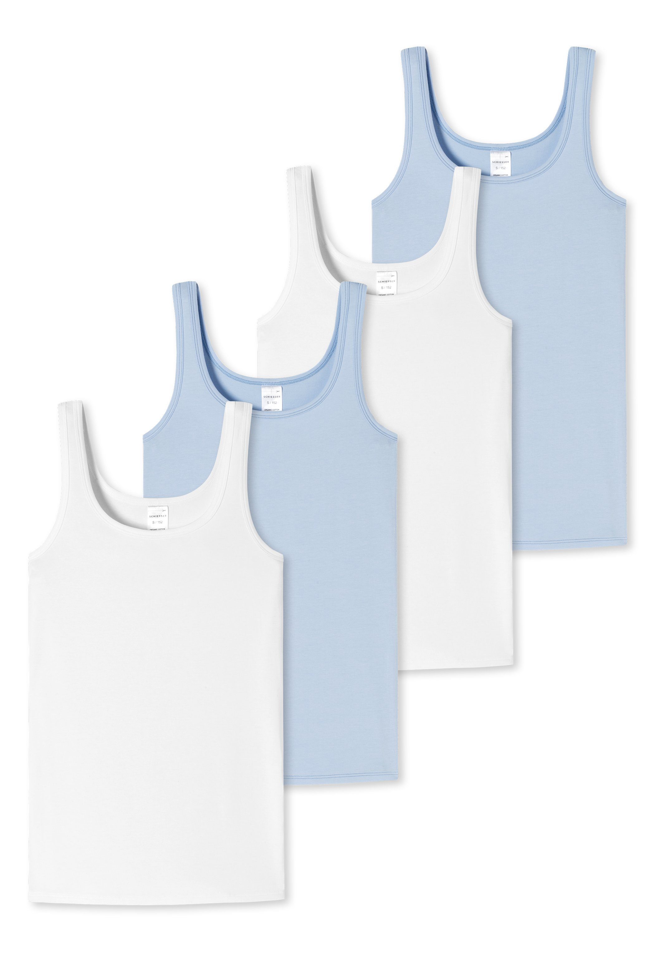 Schiesser Unterhemd - Arm- Unterhemd Tanktop (Spar-Set, mit Baumwolle und Halsausschnitt 4er Pack Cotton Girls - 4-St) Organic Teens 95/5 Einfass 