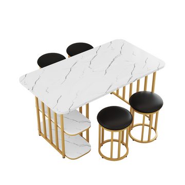 REDOM Essgruppe Esstisch mit 4 Stühlen, (Esszimmerstühle Kunstleder Set Sitzgruppe Küchenset, 5-tlg), Esstisch mit Stauraum,Stahlgestell,140*80*75cm