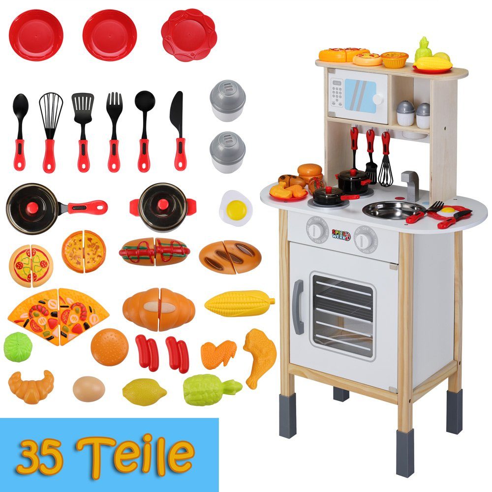 Spielwerk Spielküche, 35 Teile Zubehör Backofen Sound Holzküche Spielküche Kinderküche