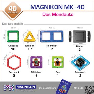 MAGNIKON Magnetspielbausteine MK-40 “Das Mondauto” mit Rädern, 40 Teile, (verstärkte Magnete, 40 St., Magnetbausteine), stabile Baumodelle