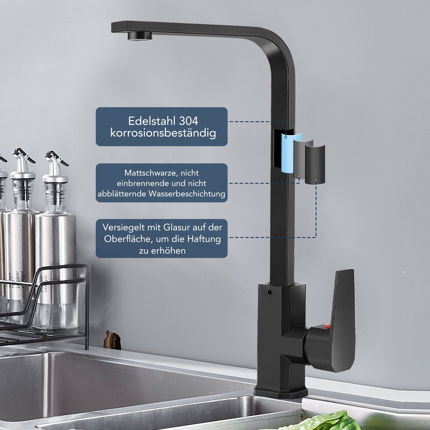 Küchenarmatur Spültischarmatur Auslauf heißes Spültischarmatur Hochdruckhahn Modi und Zwei drehbar 360° Wasser, kaltes Schwarz fur LETGOSPT
