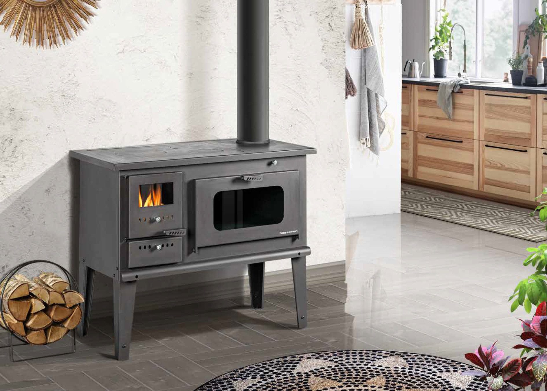 Hosseven Kaminofen 4014, 7,90 kW, Küchenofen, Holzofen, Backofen, Balkanofen, Holzherd, Gartenofen