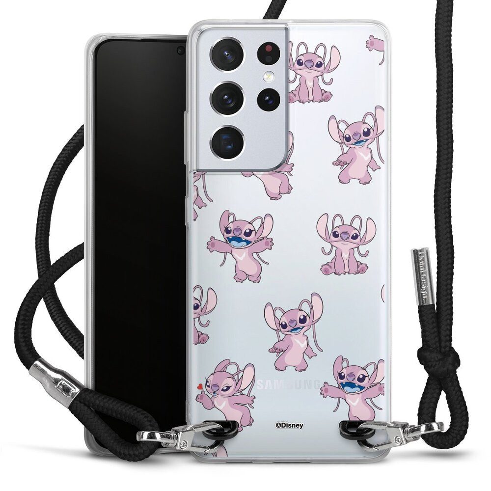 DeinDesign Handyhülle Lilo & Stitch Engel Disney Angel Faces Pattern Transparent, Samsung Galaxy S21 Ultra 5G Handykette Hülle mit Band Cover mit Kette