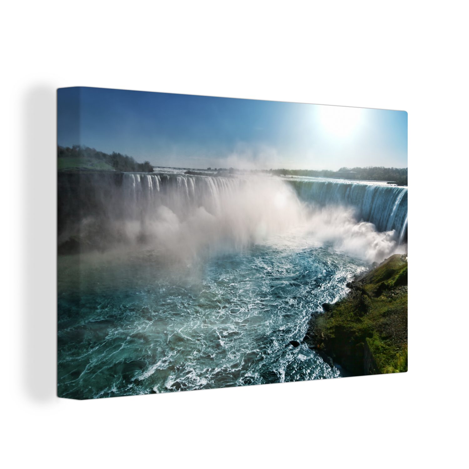 OneMillionCanvasses® Leinwandbild Glühende Sonne an den Niagarafällen in Nordamerika, (1 St), Wandbild Leinwandbilder, Aufhängefertig, Wanddeko, 30x20 cm