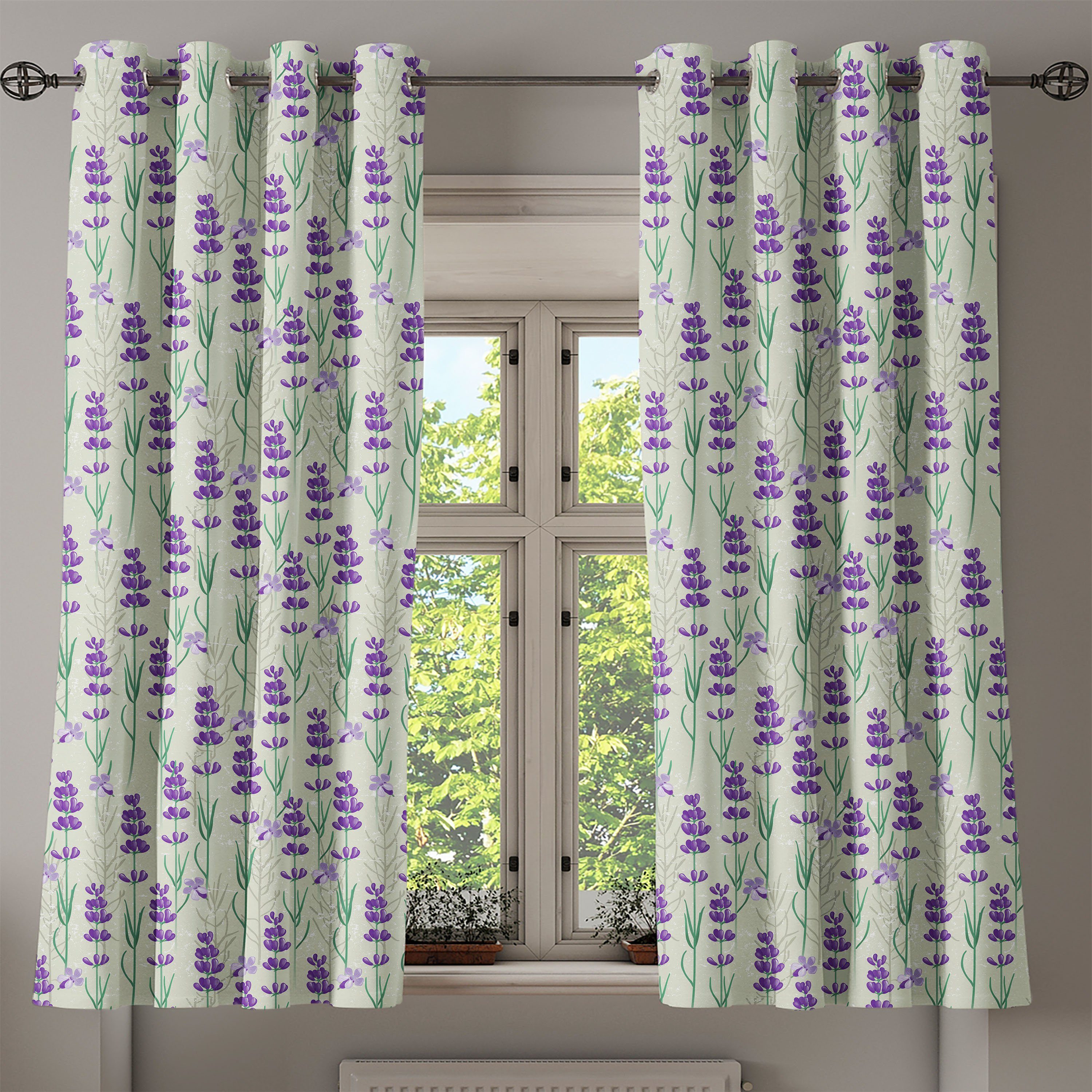 Kräuter Frische Botanical für Dekorative 2-Panel-Fenstervorhänge Abakuhaus, Wohnzimmer, Gardine Schlafzimmer Lavendel