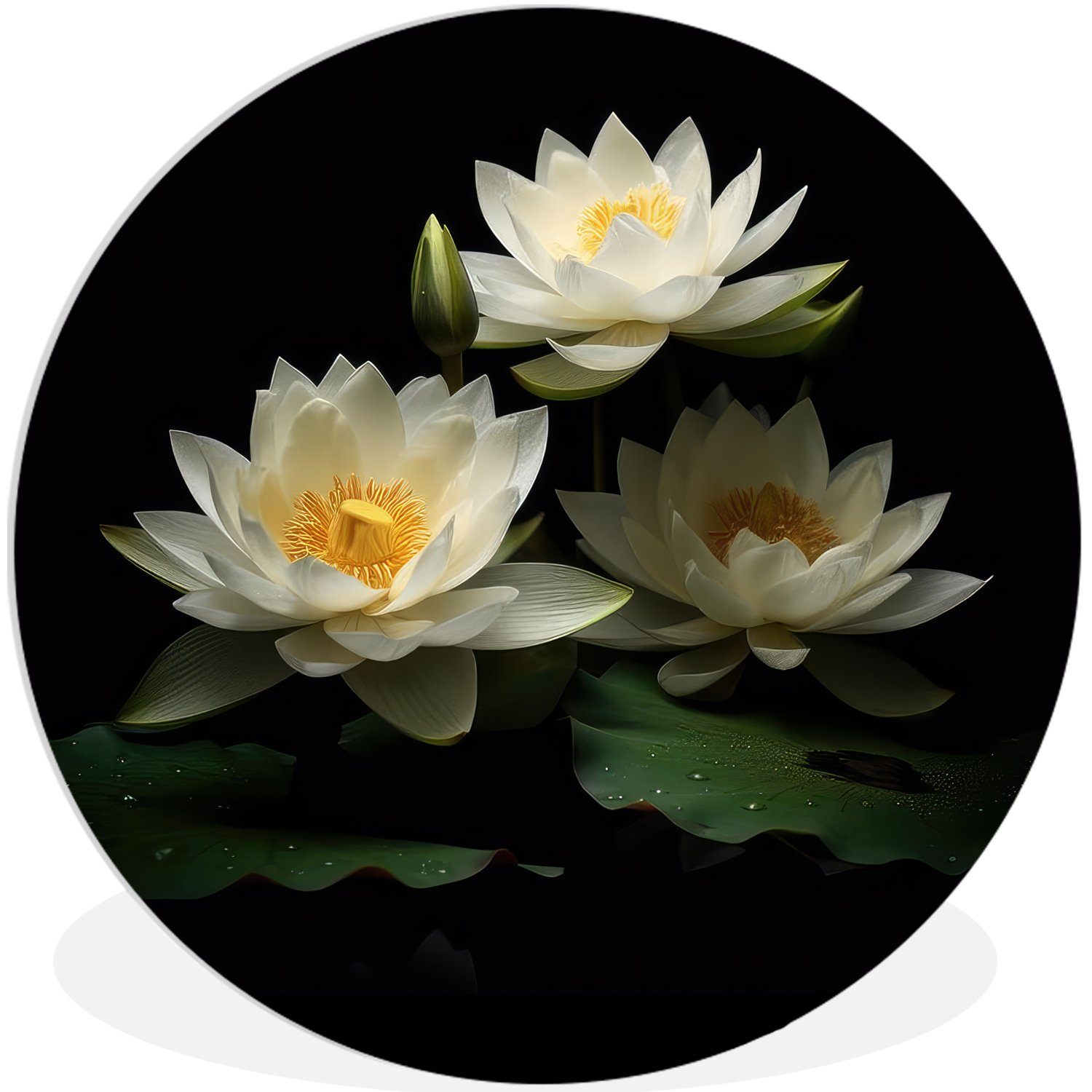 MuchoWow Gemälde Lotus - Blumen Rundes Kreis Natur cm Wanddekoration - (1 Wandbild, Schwarz, Forex, - Weiß Wohnzimmer, 30x30 St), 