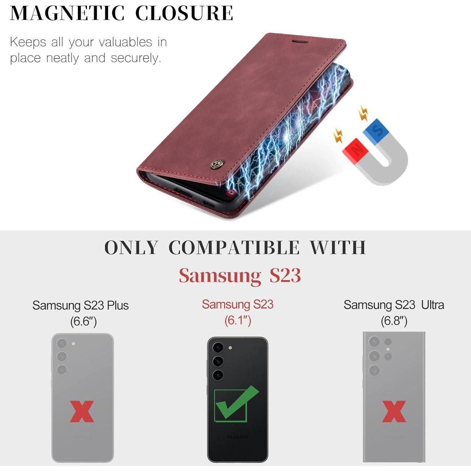 LuxusKollektion Flip Case Handyhülle Samsung Galaxy S23 5G Leder Klapphülle Kartenfach