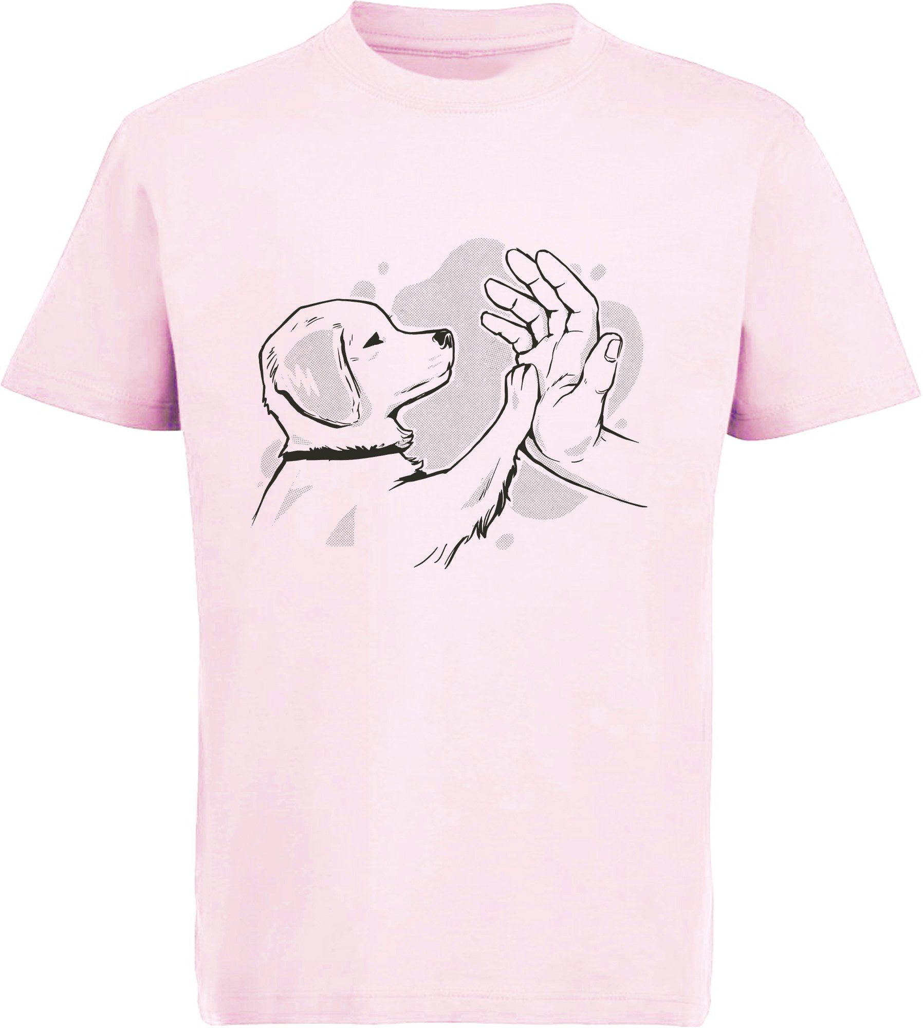 MyDesign24 Print-Shirt Kinder Hunde T-Shirt Aufdruck, mit bedruckt i241 der gibt Labrador rosa Pfötchen Welpe Baumwollshirt 