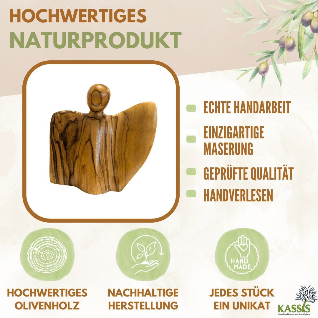 Kassis Geschenkartikel Dekoobjekt Olivenholz Geflügelte Engel-Figur Glücksbringer Schutzengel, handgefertigt in Bethlehem, Geschenk zu mehreren Anlässen