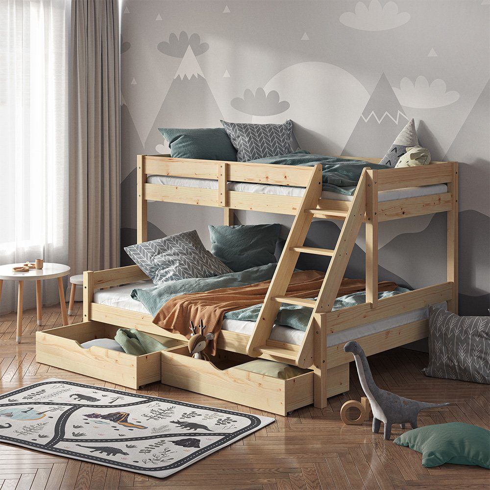 VitaliSpa® Etagenbett Everest, Naturholz, 140x200 / 90x200 cm mit Schublade günstig online kaufen