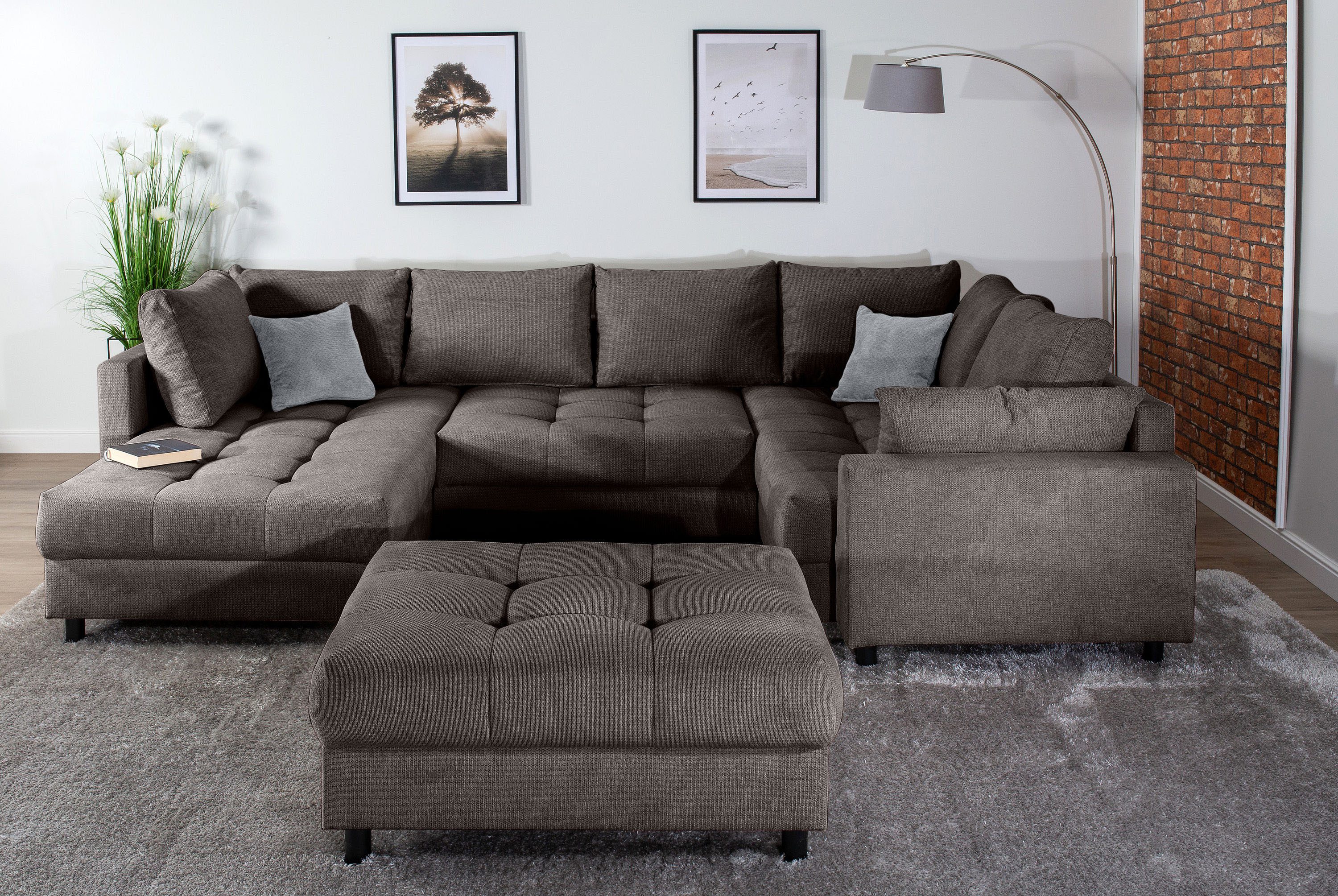 COLLECTION AB Wohnlandschaft Toni U-Form, B: 298 cm, Set: Sofa & Hocker, 2 Zierkissen, Federkern