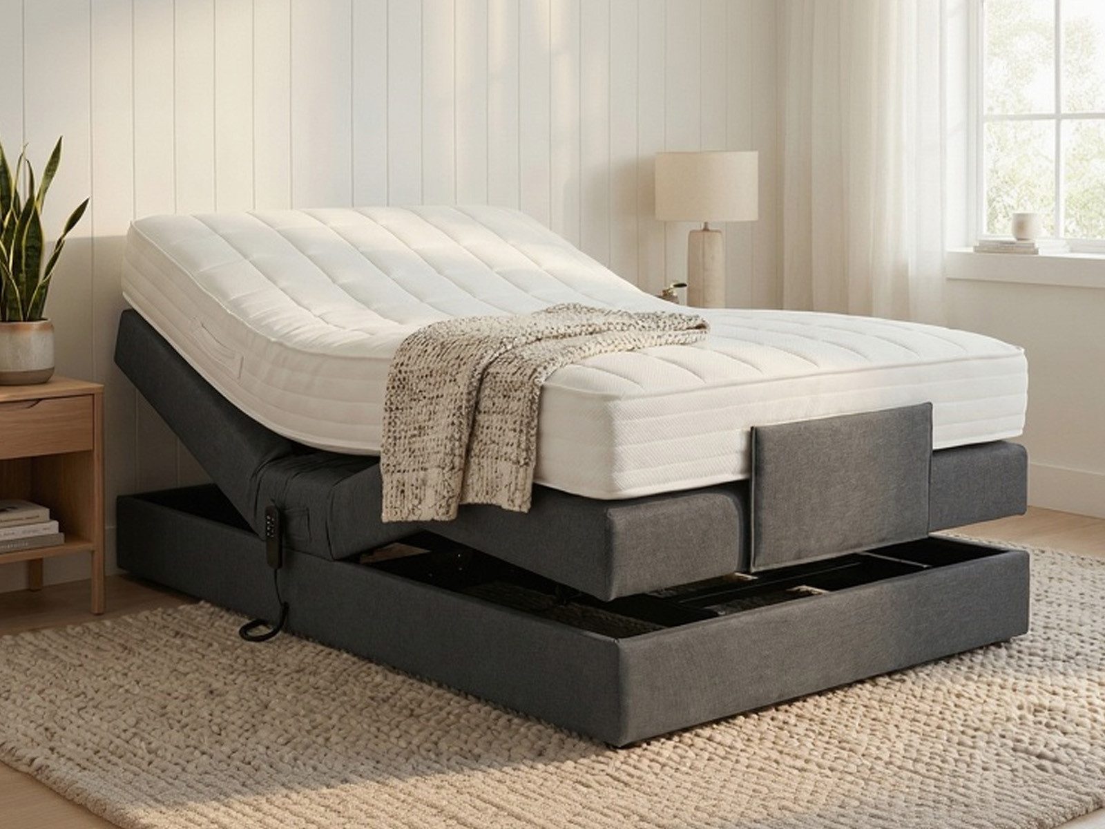 PAARA Boxspringbett ohne Kopfteil elektrisch verstellbar inkl. Matratze mit integrierten, mit einzigartigem Belüftungssystem