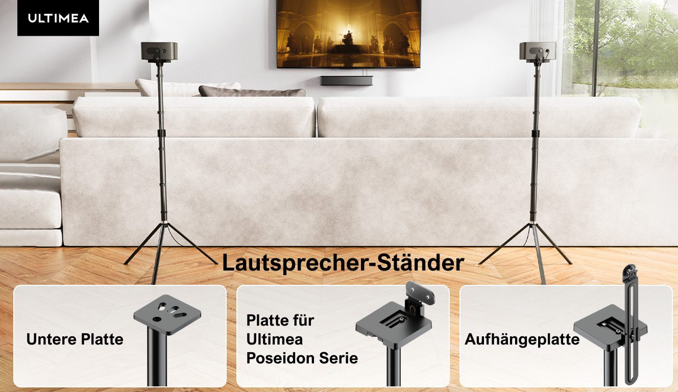 Ultimea Lautsprecherständer 2er-Set universell höhenverstellbare, (Stabiler, 62 cm bis 93 cm, Tragkraft bis 3 kg)