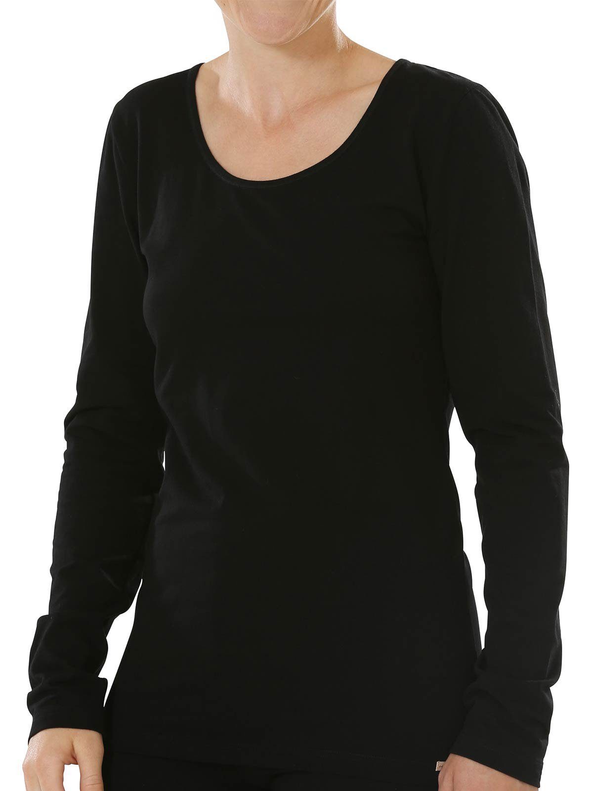 COMAZO Unterziehshirt 2er Pack Damen (Stück, Shirt Vegan 2-St) grau-melange-schwarz Langarm Baumwoll