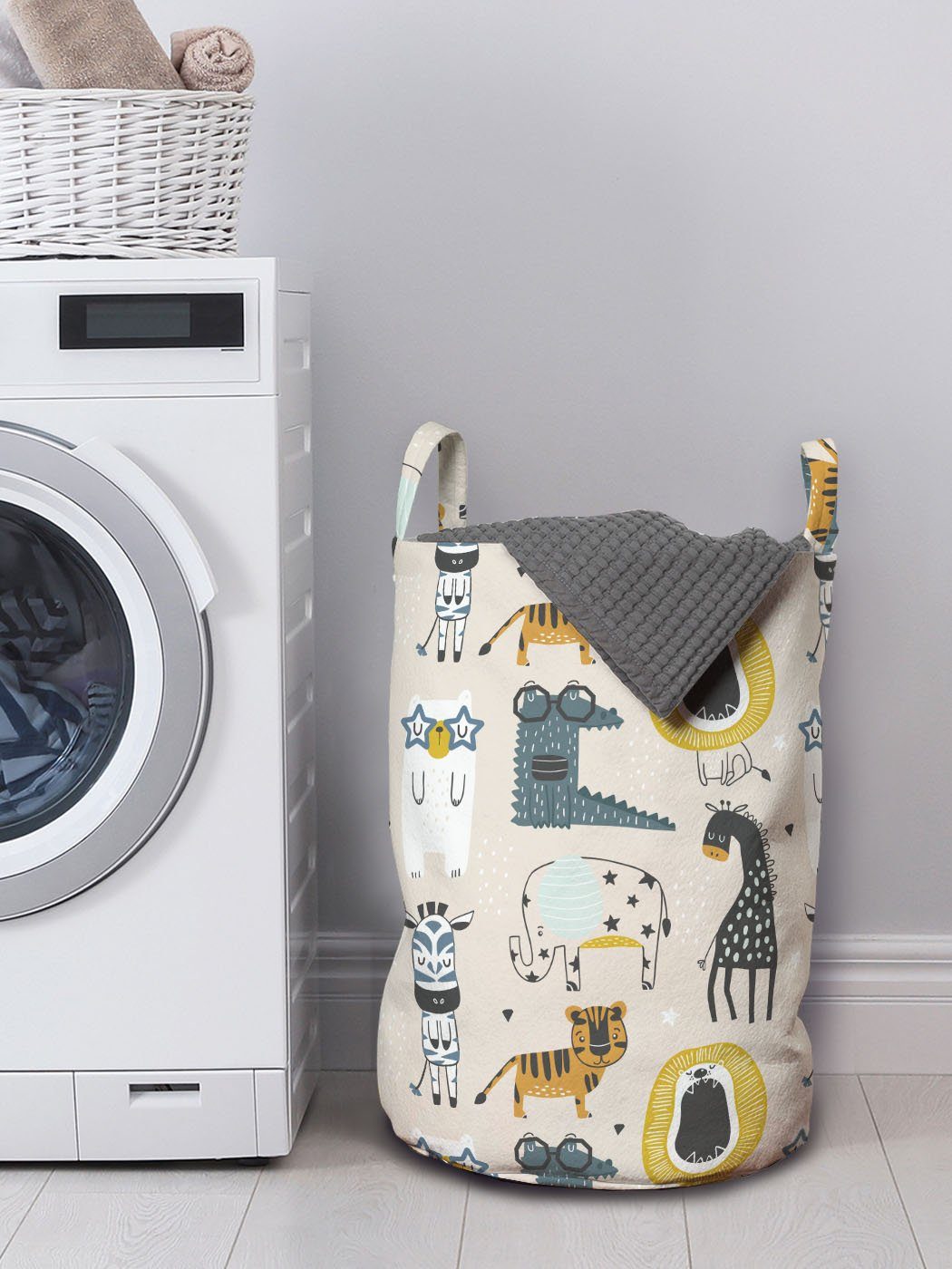 Abakuhaus Wäschesäckchen Wäschekorb mit Kreative Nerdy für Tier Löwe Griffen Kordelzugverschluss Waschsalons, Zeichnungen