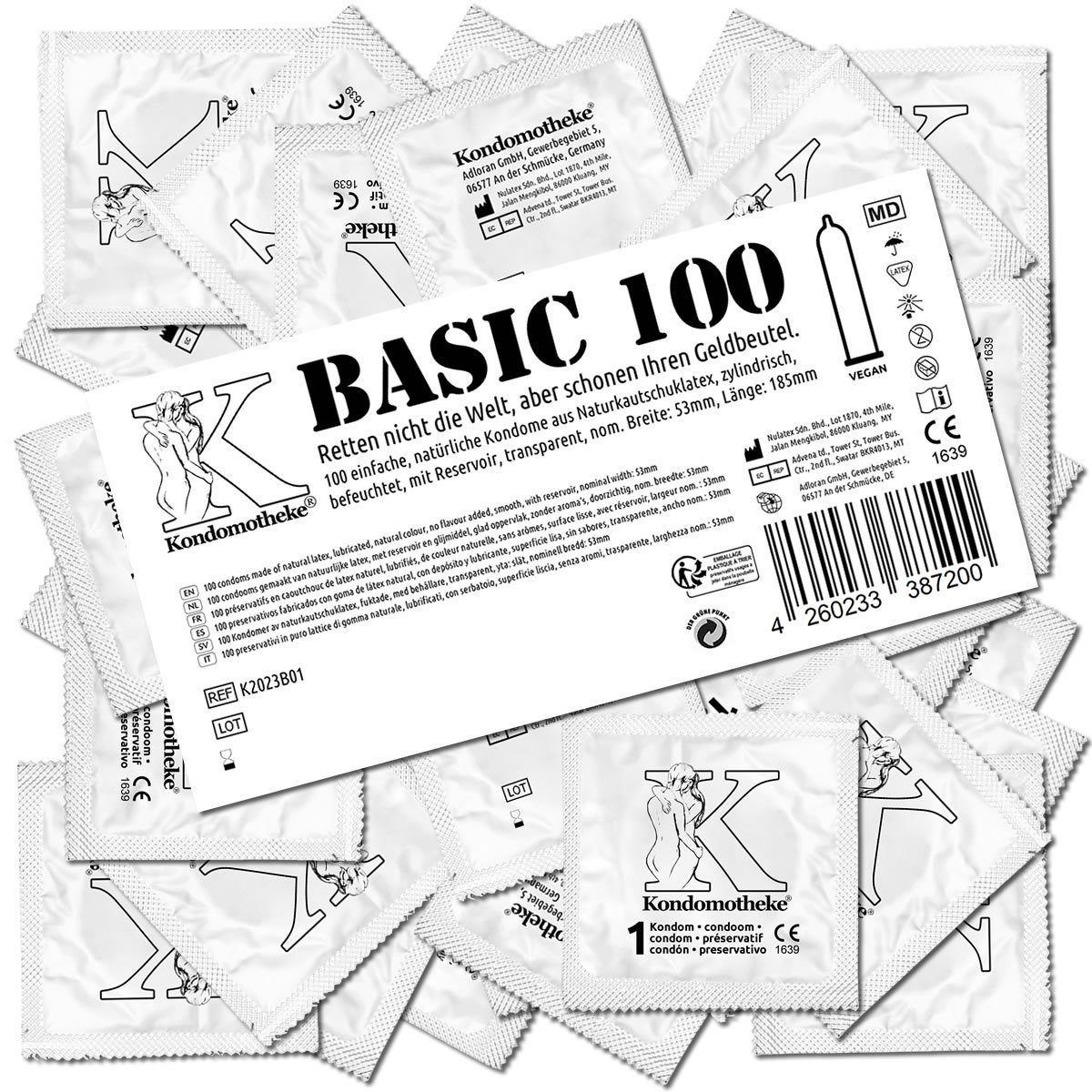 Kondomotheke Kondome BASIC (feuchte Kondome ohne Extras, für jede Stellung) Beutel mit, 100 St., feuchte Kondome -, die preiswerten Kondome zum Super-Sparpreis