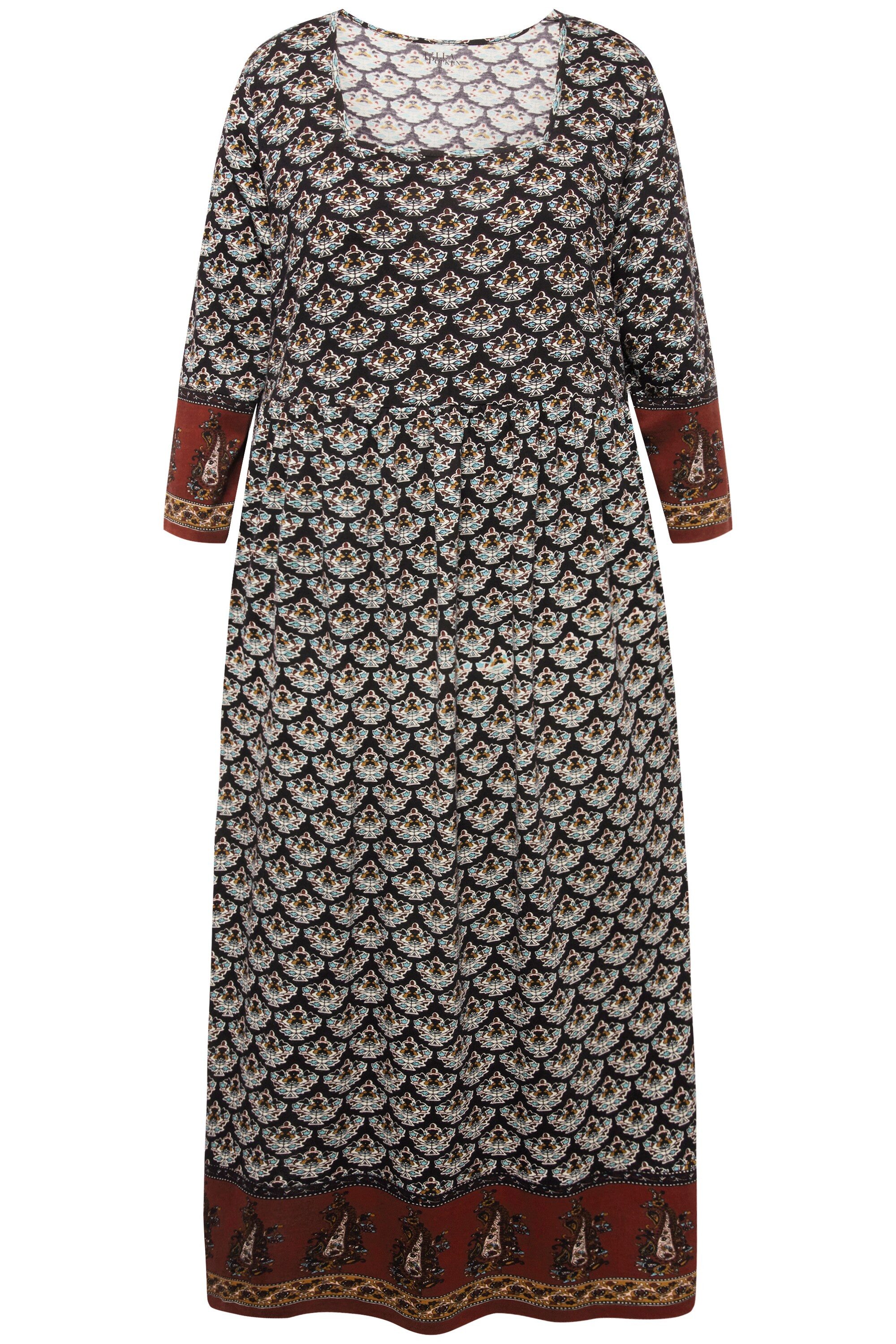 Ulla Popken Maxikleid Jerseykleid A-Linie Carree-Ausschnitt 3/4-Arm günstig online kaufen