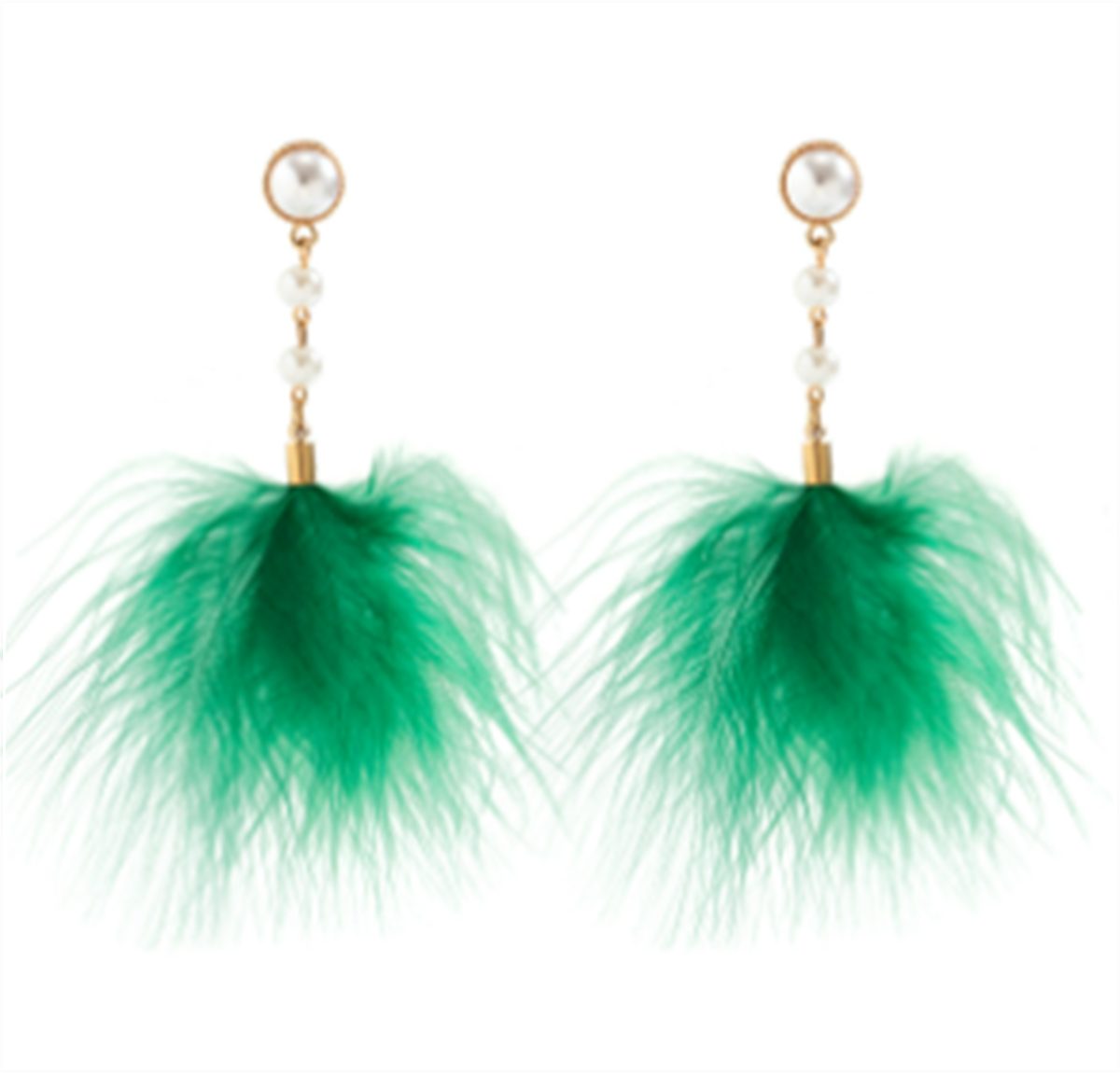 carefully selected Paar Ohrhänger Einfache Retro-Perlen-Feder-Quasten-Ohrringe für Damen gold+grün