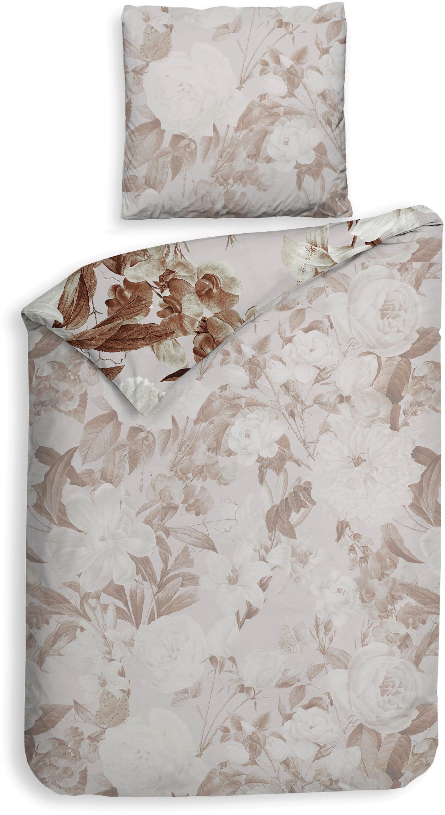 Heckett and Lane Bettwäsche Danna, Mako-Satin, 2 teilig, Blumen Muster, hochwertiges Mako-Satin, Bettwäsche ab 135x200 cm.