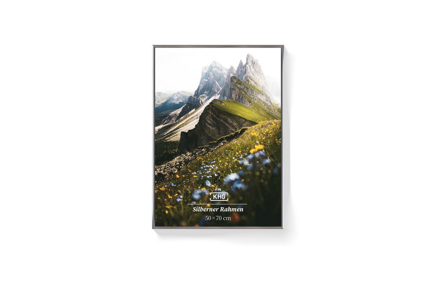 KHG Bilderrahmen 50x70 cm Silber, für 1 Bilder (stabile Glasfront & Kunststoff-Rahmen, 1 St), für Fotos, Poster, Zertifikate & Collagen, Steckanbringung für Hoch- und Querformat