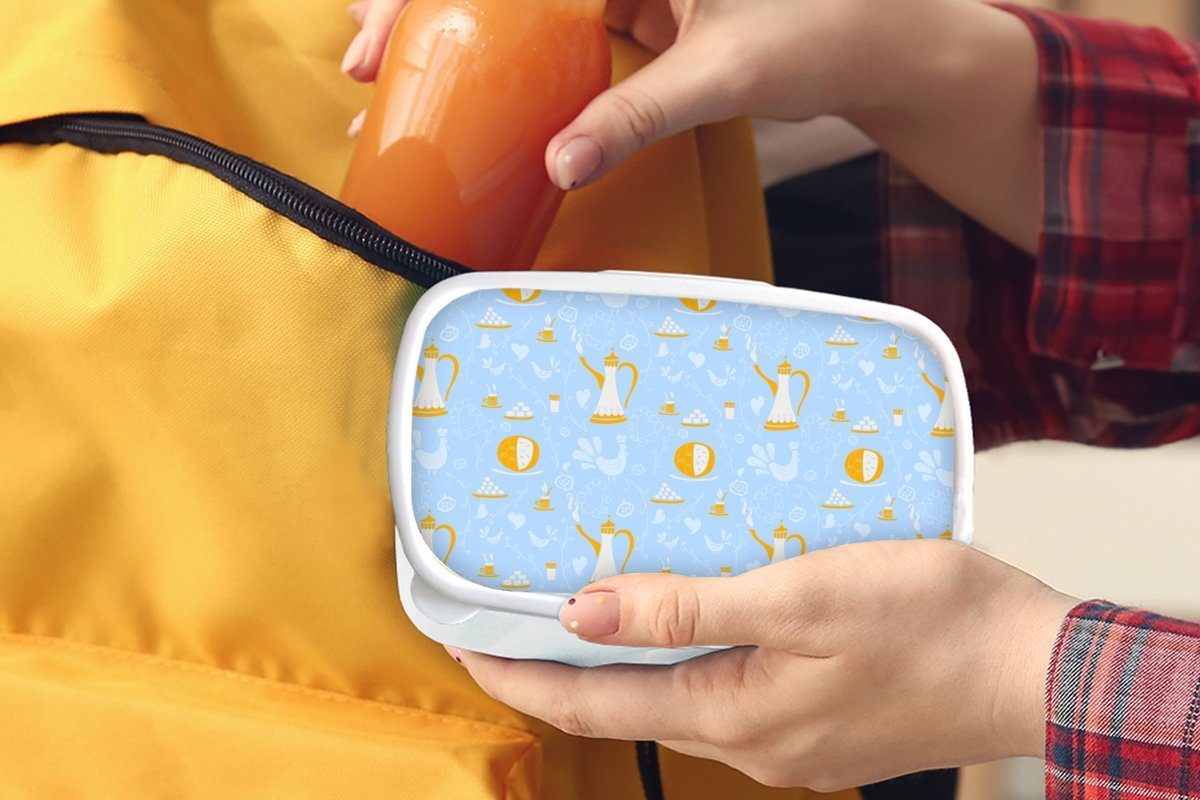MuchoWow Lunchbox Muster - Hoher Mädchen und für für (2-tlg), weiß Tee, Erwachsene, Jungs und Kunststoff, Brotdose, Kinder Brotbox