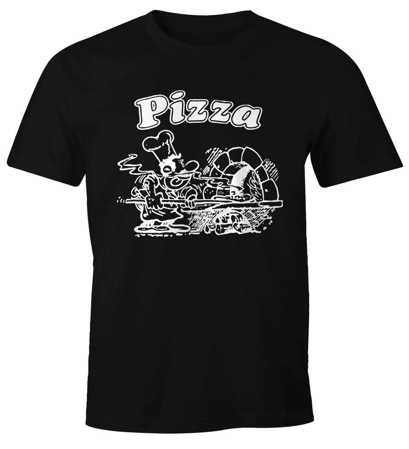 MoonWorks Print-Shirt Pizza Shirt Schachtel Motiv Italiano Italien Fun-Shirt Moonworks® mit Print schwarz