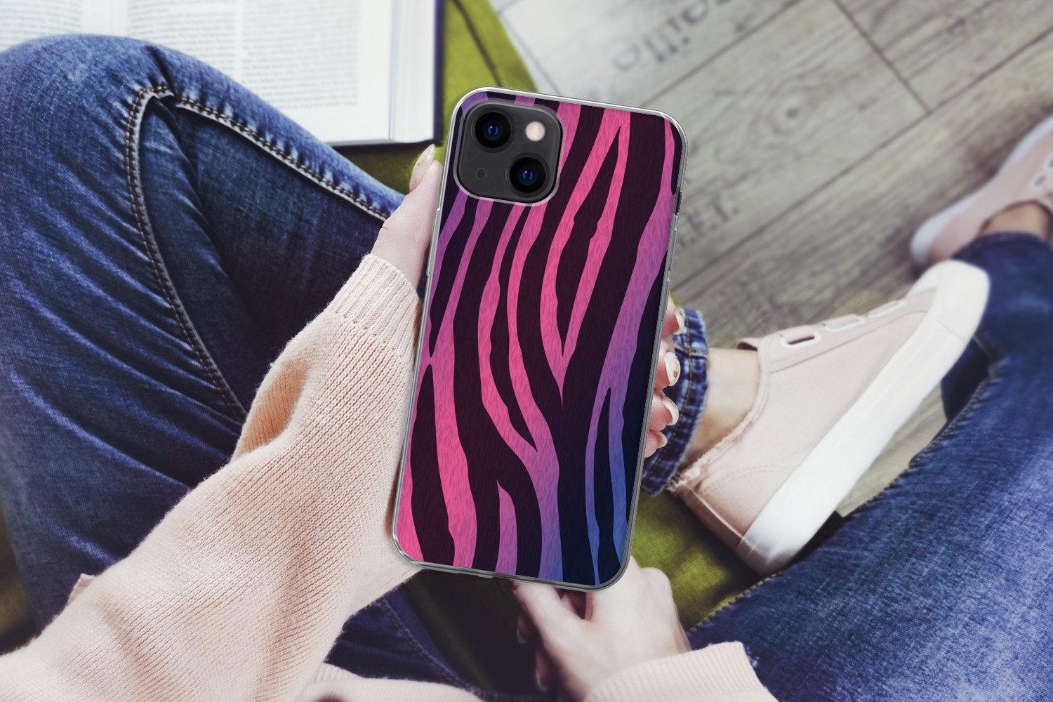 MuchoWow Handyhülle für Apple iPhone 13 Zebramuster - Rosa - Lila - Tiermuster, Smartphone-Bumper, Print, Handy Schutzhülle Dünn