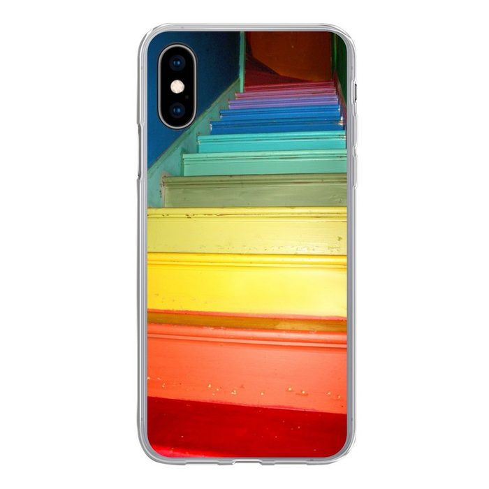 MuchoWow Handyhülle Treppe in den Farben des Regenbogens Handyhülle Apple iPhone X/10 Smartphone-Bumper Print Handy