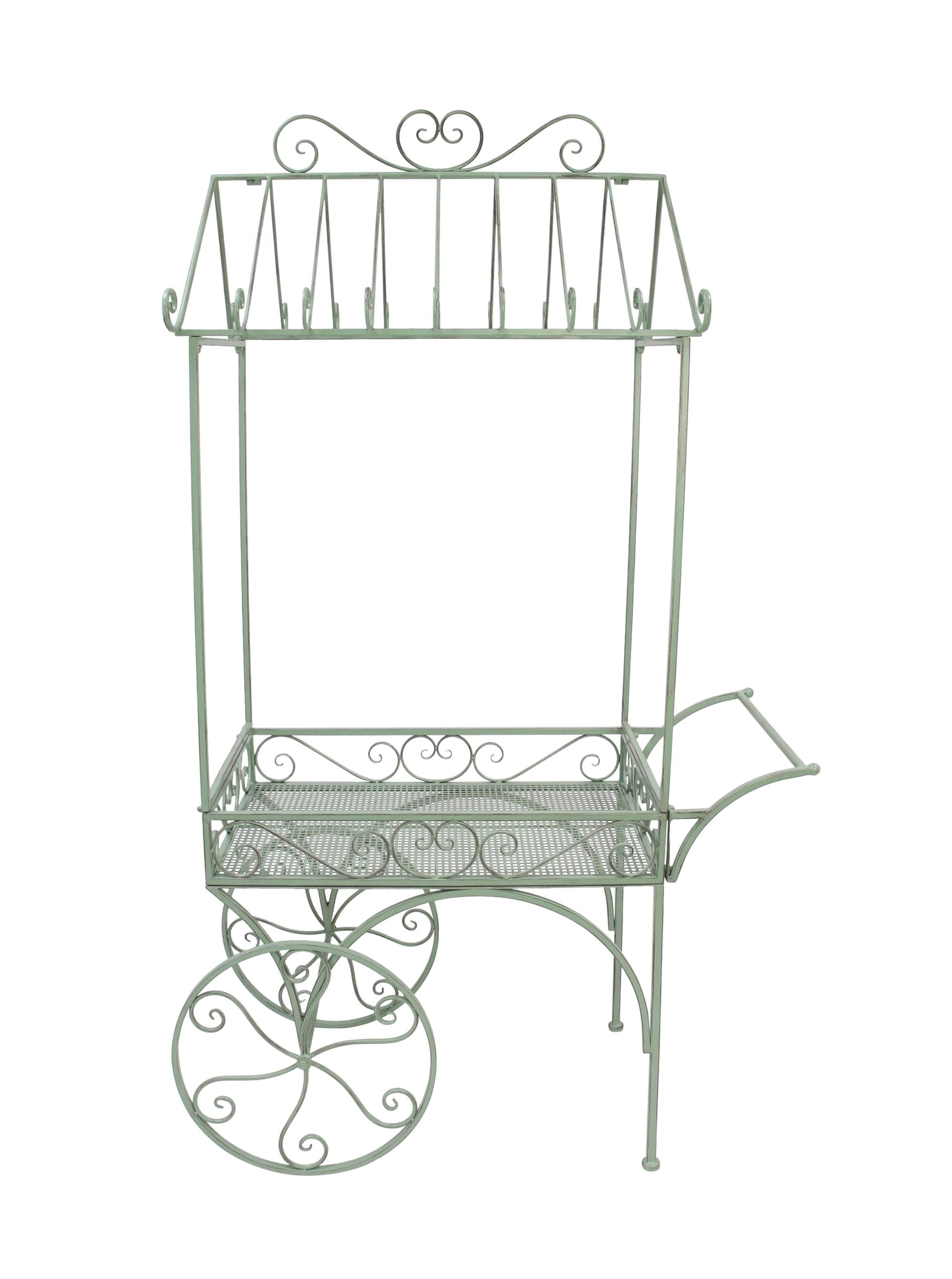 Dekoleidenschaft Servierwagen "Vintage" aus Metall, mintgrün, 108x56 cm, 180 cm hoch, Deko Barwagen, Teewagen, Getränkewagen, Pflanzenwagen
