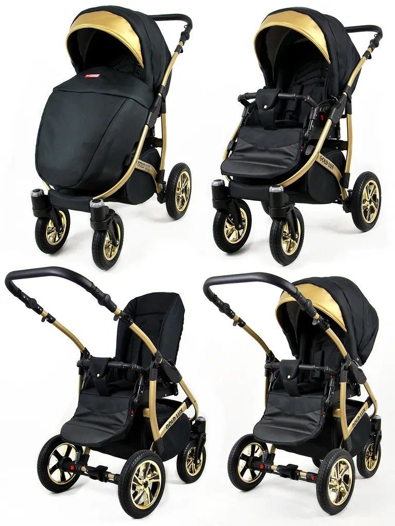Kinder Kinderwagen Raf-Pol Kombi-Kinderwagen Kinderwagen Gold Lux Alu Chocolate,3in1- Set Wanne Buggy Babyschale Autositz mit Zu