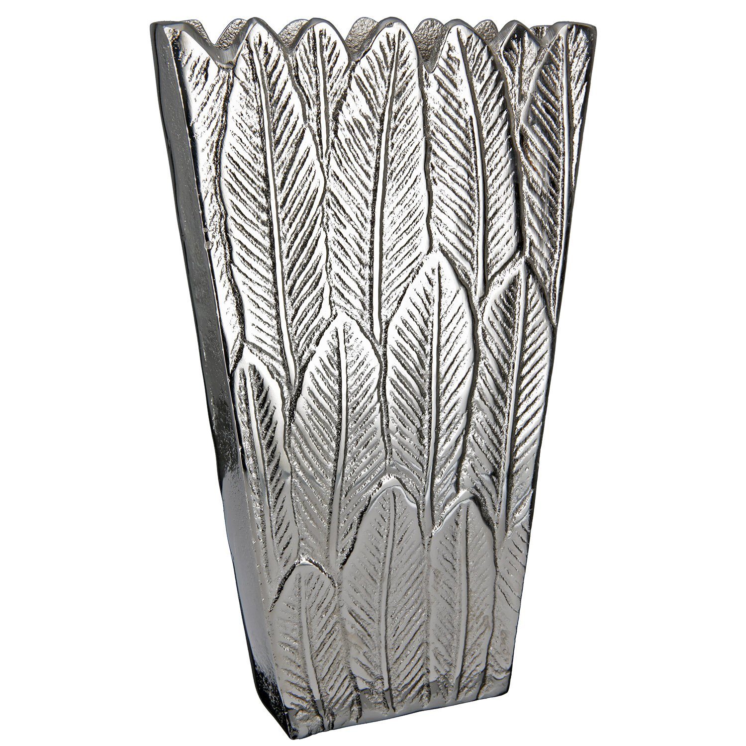 GILDE Dekovase FEDER Vase - silber - Aluminium - H. 26,5cm x T. 6cm x B. 16cm - Deko (1 Stück), Flache konische Vase - Blumenvase für Tischdeko und Vasen Deko
