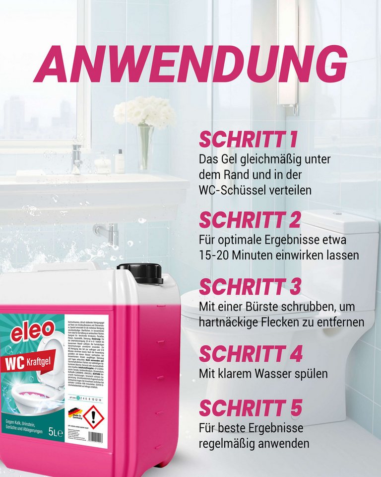 Thumbnail - eleo WC Reiniger Gel (5 Liter) gegen Kalk und Schmutz mit Zitrusduft Sanitärreiniger (5 l Kanister 5 l Kanister)