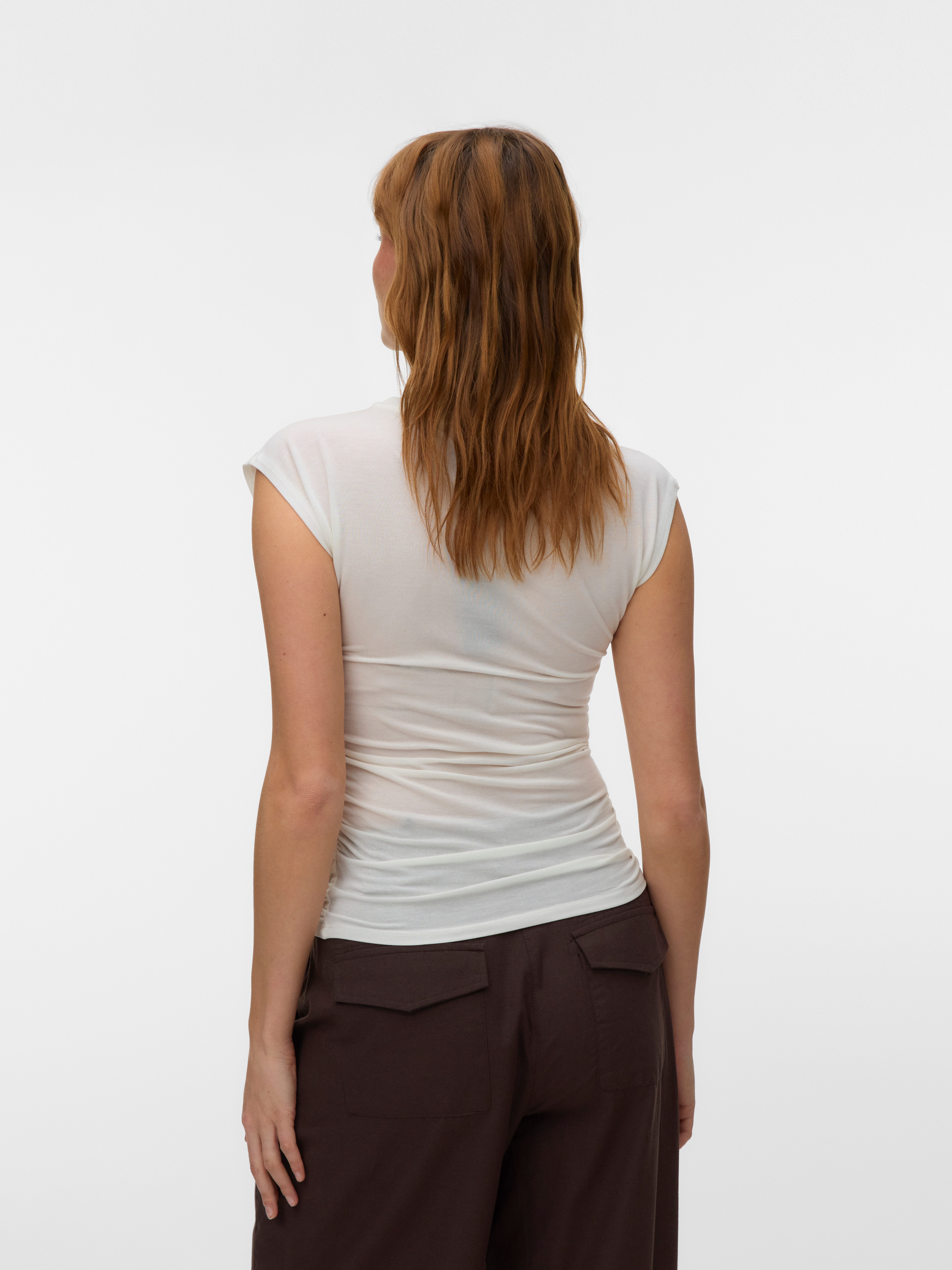 Vero Moda Rundhalsshirt VMAVASARAH SL TOP JRS NOOS Materialmix, seitlich gerafft – Bild 2 von 5