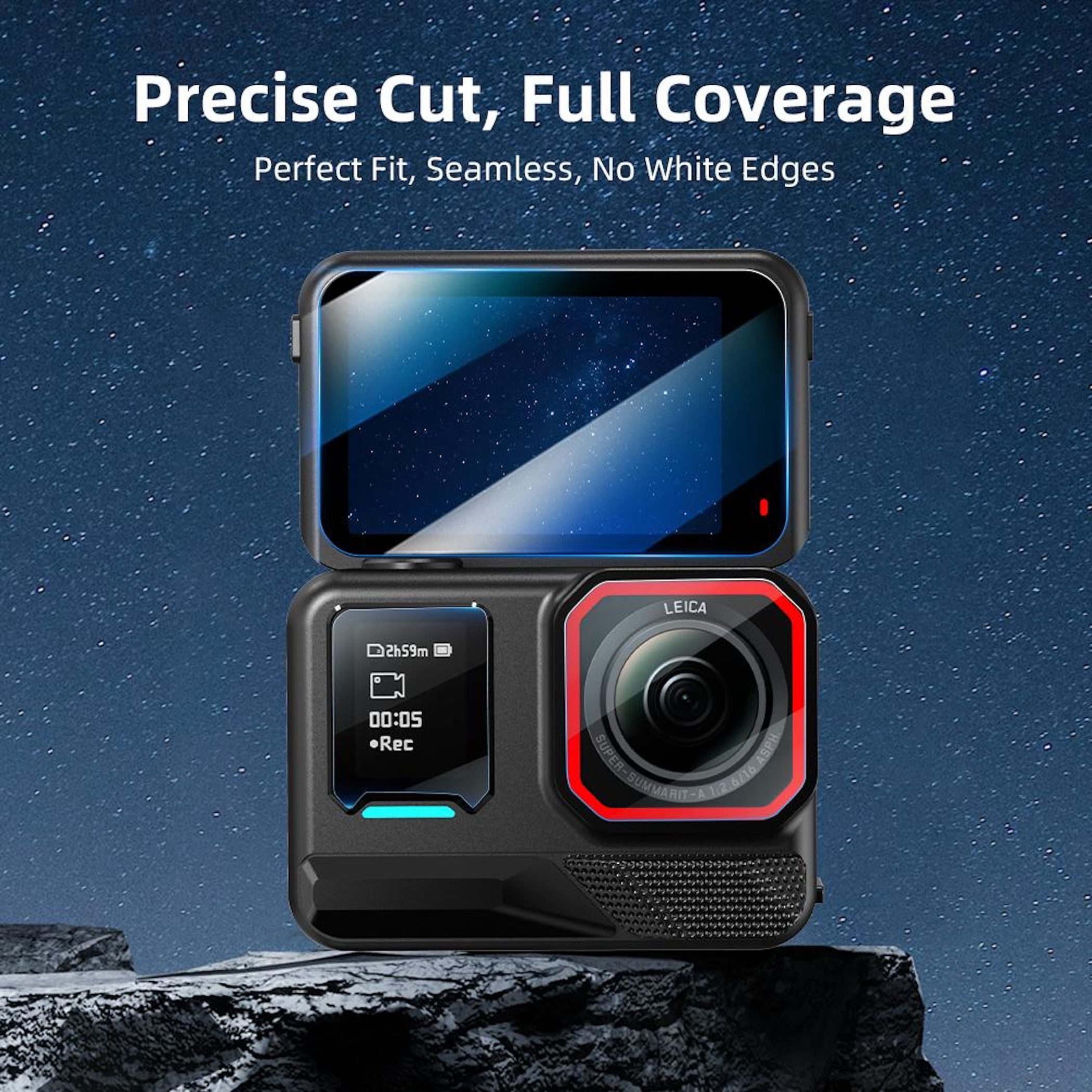 Wigento Displayschutzglas Kamera für Insta360 Ace Pro 2 Set 3x mit Anbringhilfe 9H Hartglas für Insta360 Ace Pro 2, Full Cover, Anbringhilfe – Bild 5 von 5