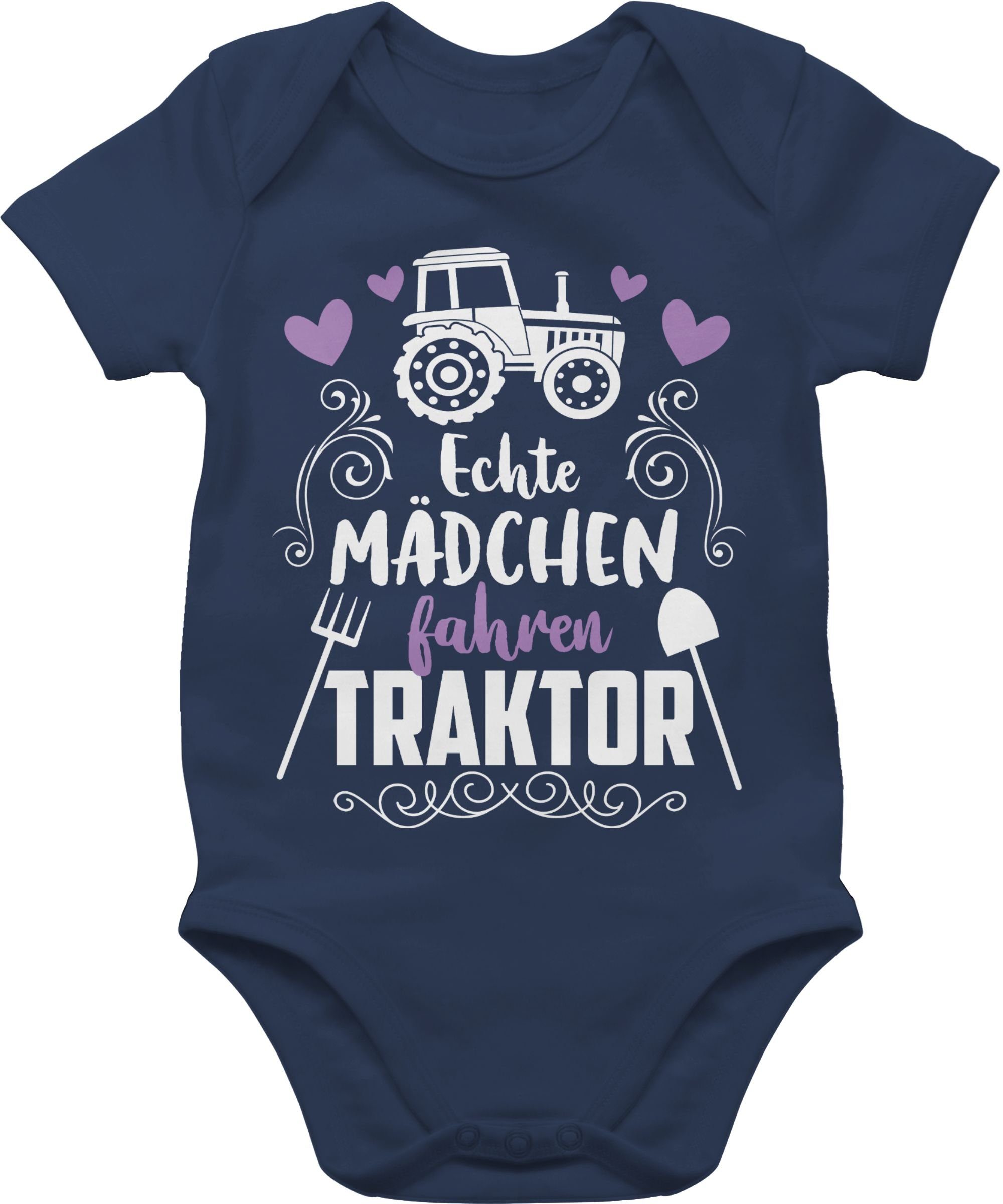 Shirtracer Shirtbody Echte Mädchen fahren Traktor - weiß Baby Bagger Traktor und Co. 2 Navy Blau
