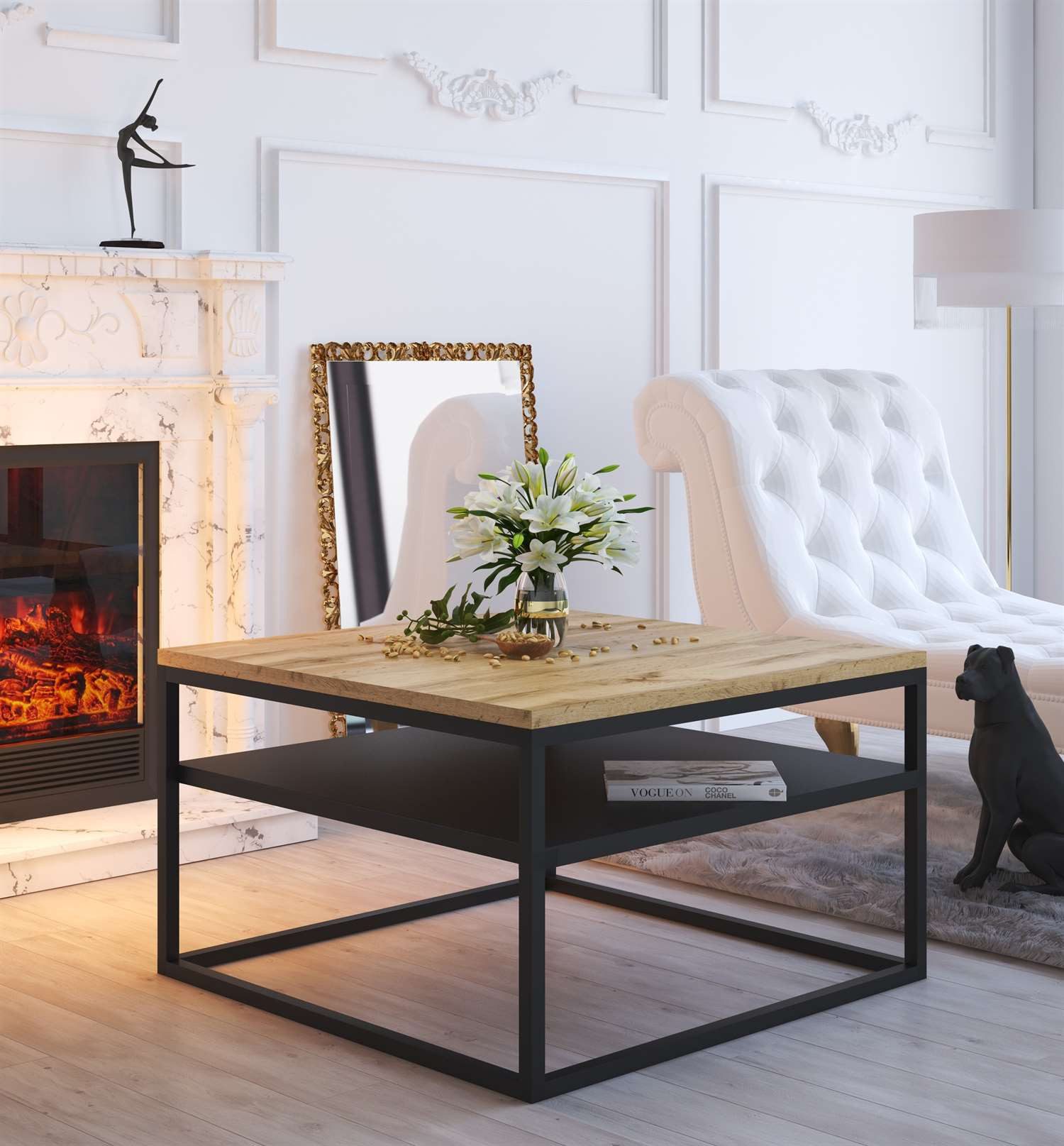 Lookway Couchtisch NOVA LOFT mit Ablage auf schwarzem Gestell (1x Tisch), Breite: 68,5