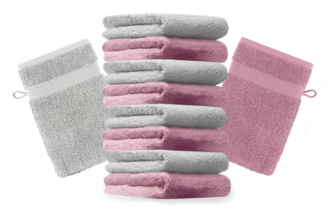 Betz Waschhandschuh 10 Stück Waschhandschuhe Premium 100% Baumwolle Waschlappen Set 16x21 cm Farbe Altrosa und Silbergrau (10-tlg)