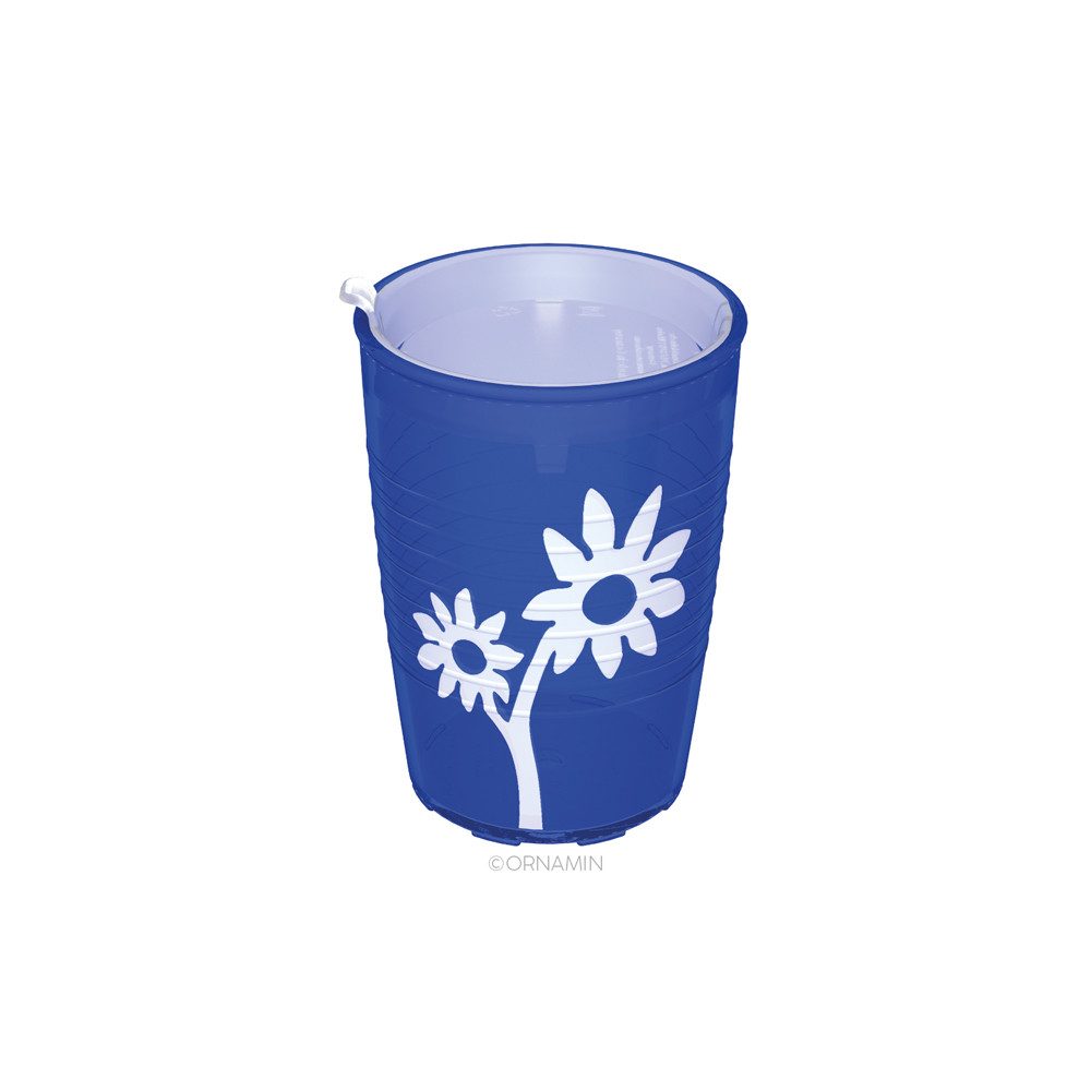Ornamin Schnabelbecher mit Antirutsch-Trick Blume/Ringe mit Schnabelaufsatz/Trinkaufsatz, 1-tlg., SAN, Trinkhilfe l Alltagshilfe l BPA-frei l Made in Germany