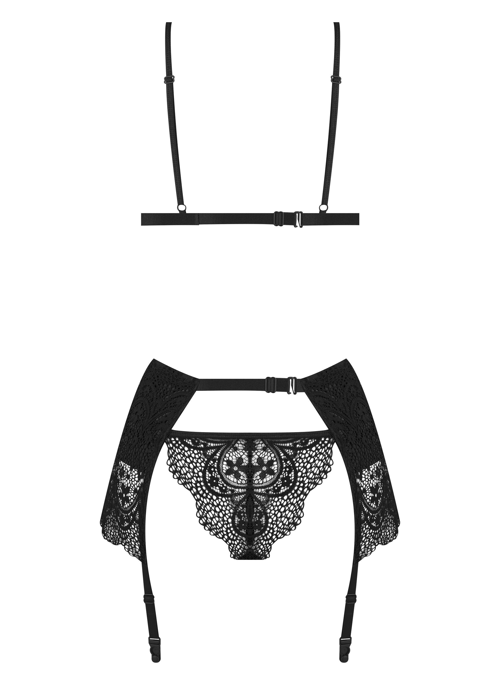 Beauty Night Fashion Set: Bügel-BH Strapse-Set Obsidian schwarz BH Strumpfgürtel (Set)