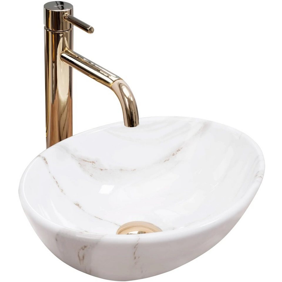 Thumbnail - wohnwerk.idee Aufsatzwaschbecken Waschbecken Marmor Optik Gäste WC / Gäste Bad Sofia Mini 35x26cm