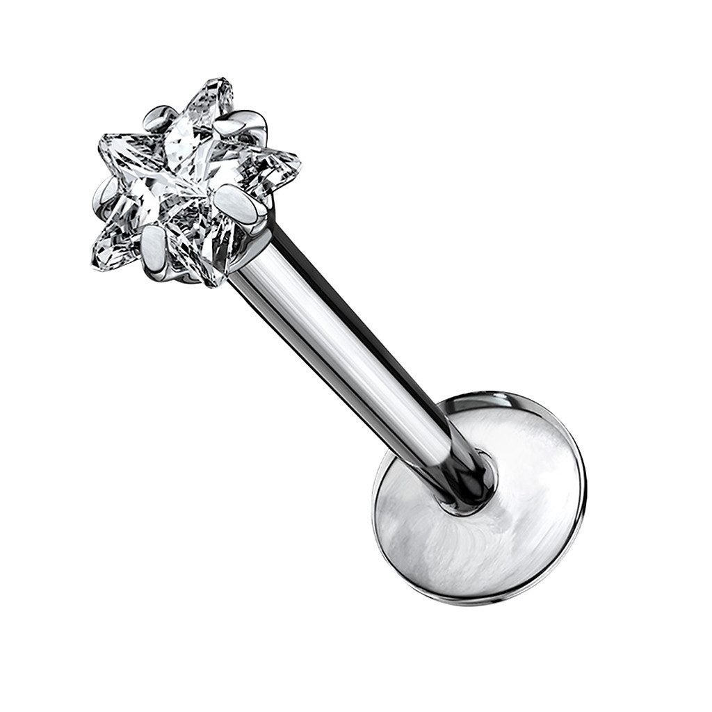 Piercing-Set Titan Lippenpiercing Ohr Stecker Kristall Stern Kopf 1,2mm x 8mm x 3mm
