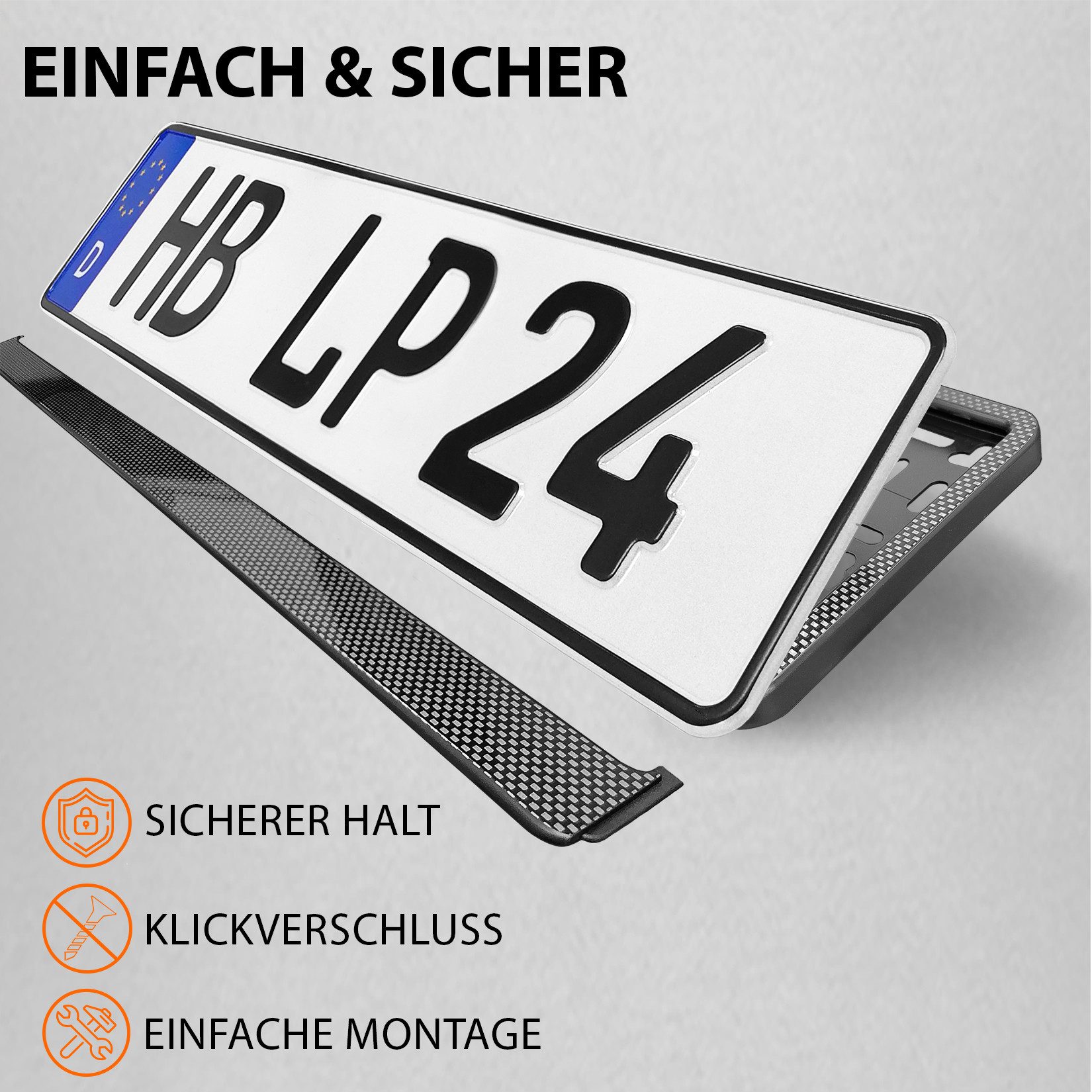 L & P Car Design Kennzeichenhalter für Auto Carbon Nummernschildhalter Kennzeichenhalterung, (2 Stück) – Bild 5 von 5