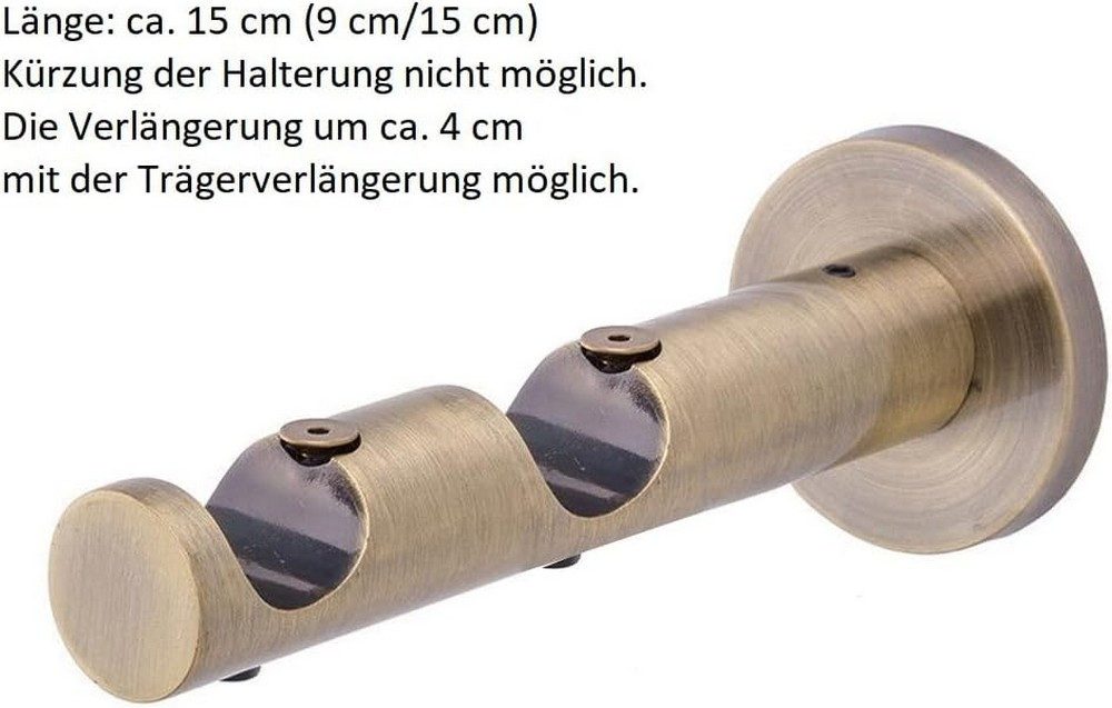 MDEKOR Gardinenstange komplette Ø 16 mm mit Endkappen, kürzbar, Wandmontage, 2-läufig, 120 cm Antik Gold – Bild 4 von 5