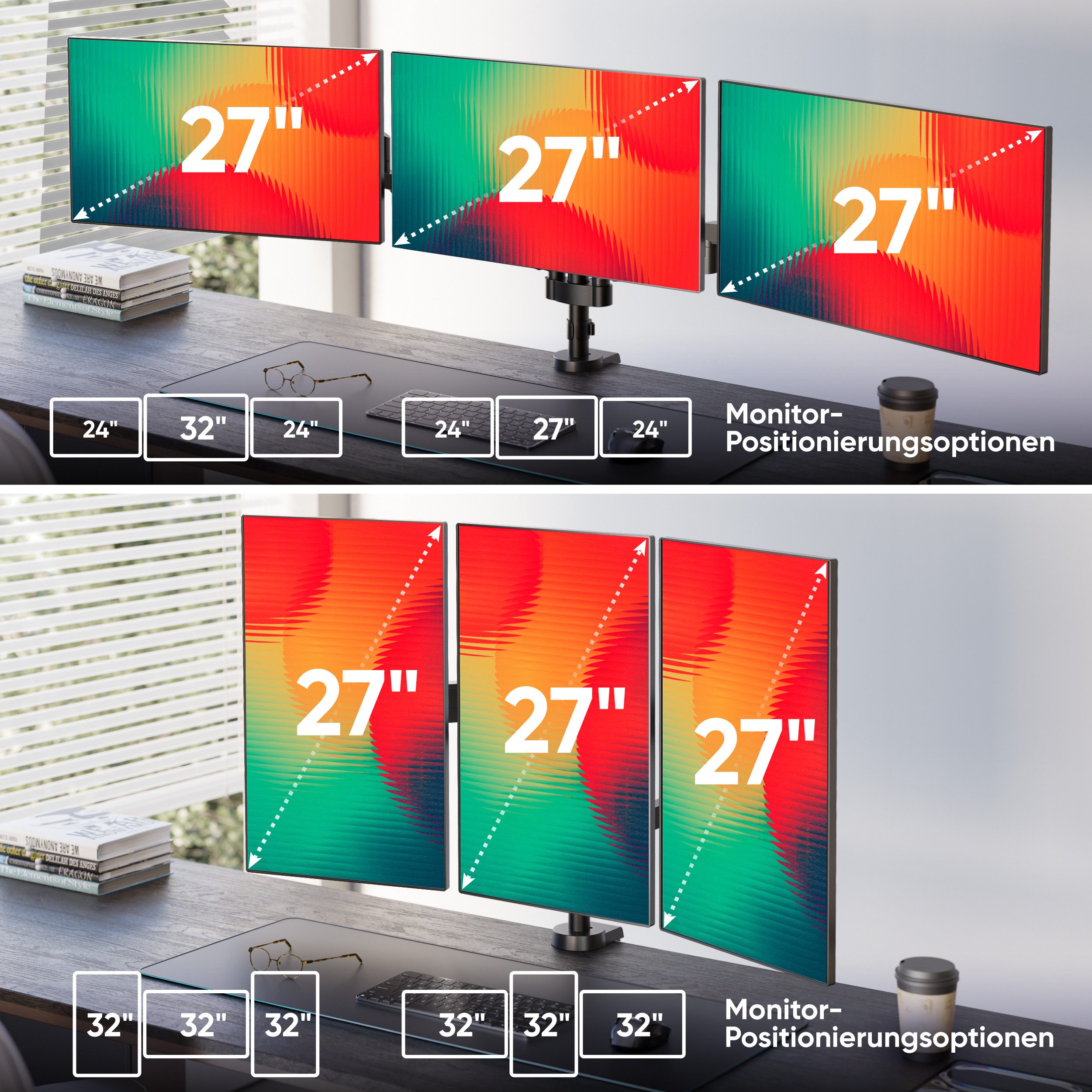 ONKRON Monitor-Halterung 13-32 Zoll, bis 8 kg pro Arm, VESA 75x75-100x100, G280-B, (bis 32 Zoll, neigbar, schwenkbar, drehbar, Gasdruckfeder, Kabelmanagement) – Bild 4 von 5